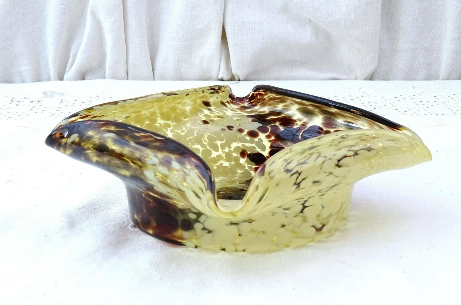 Antique French Art Nouveau Speckled Crystal Art Glass Bowl Candle Holder In Style Of Ernest Baptiste Leveille François Eugène Rousseau photo for sale