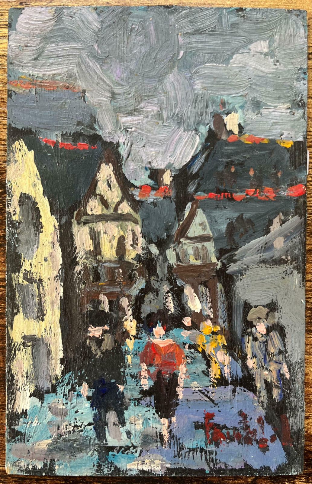 Fanch Lelfrench Impressionist Oil Painting Of Bustling Street Scene In A Medieval Town 2004 photo furniture