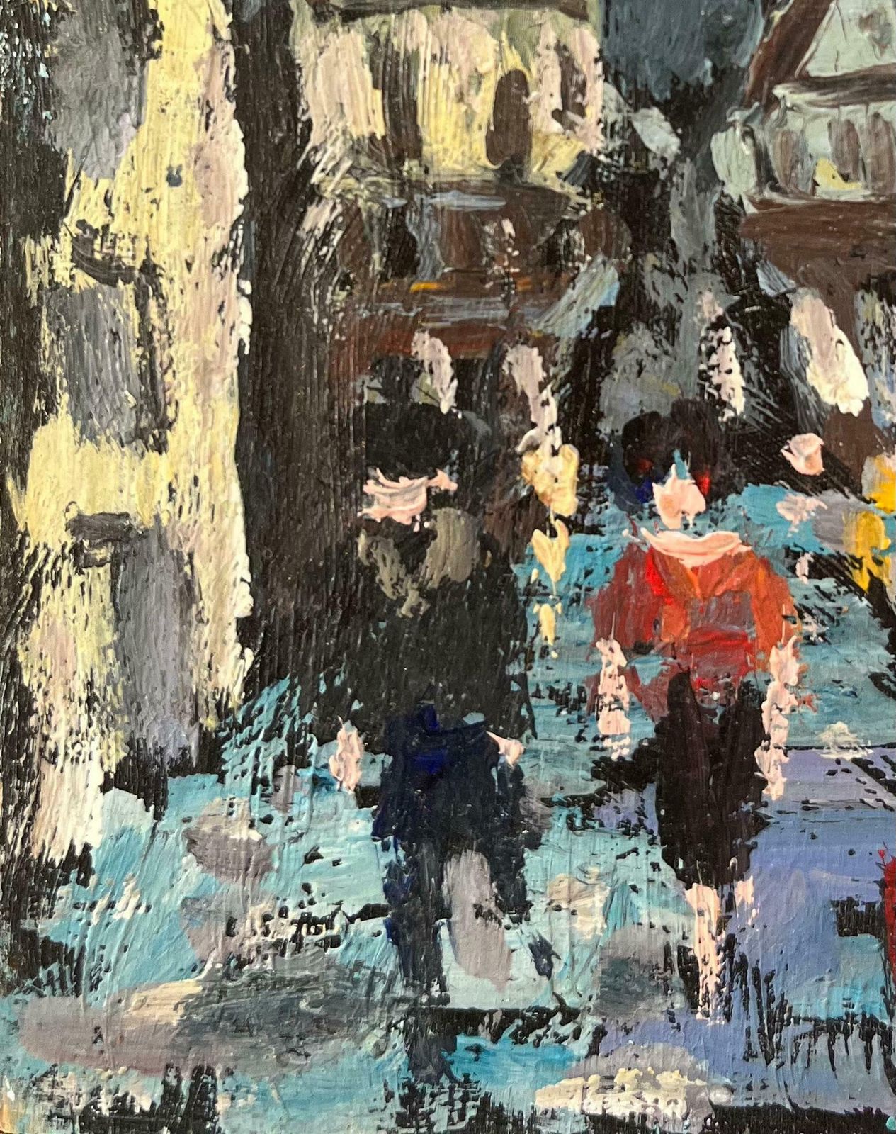 Fanch Lelfrench Impressionist Oil Painting Of Bustling Street Scene In A Medieval Town 2004 photo Art