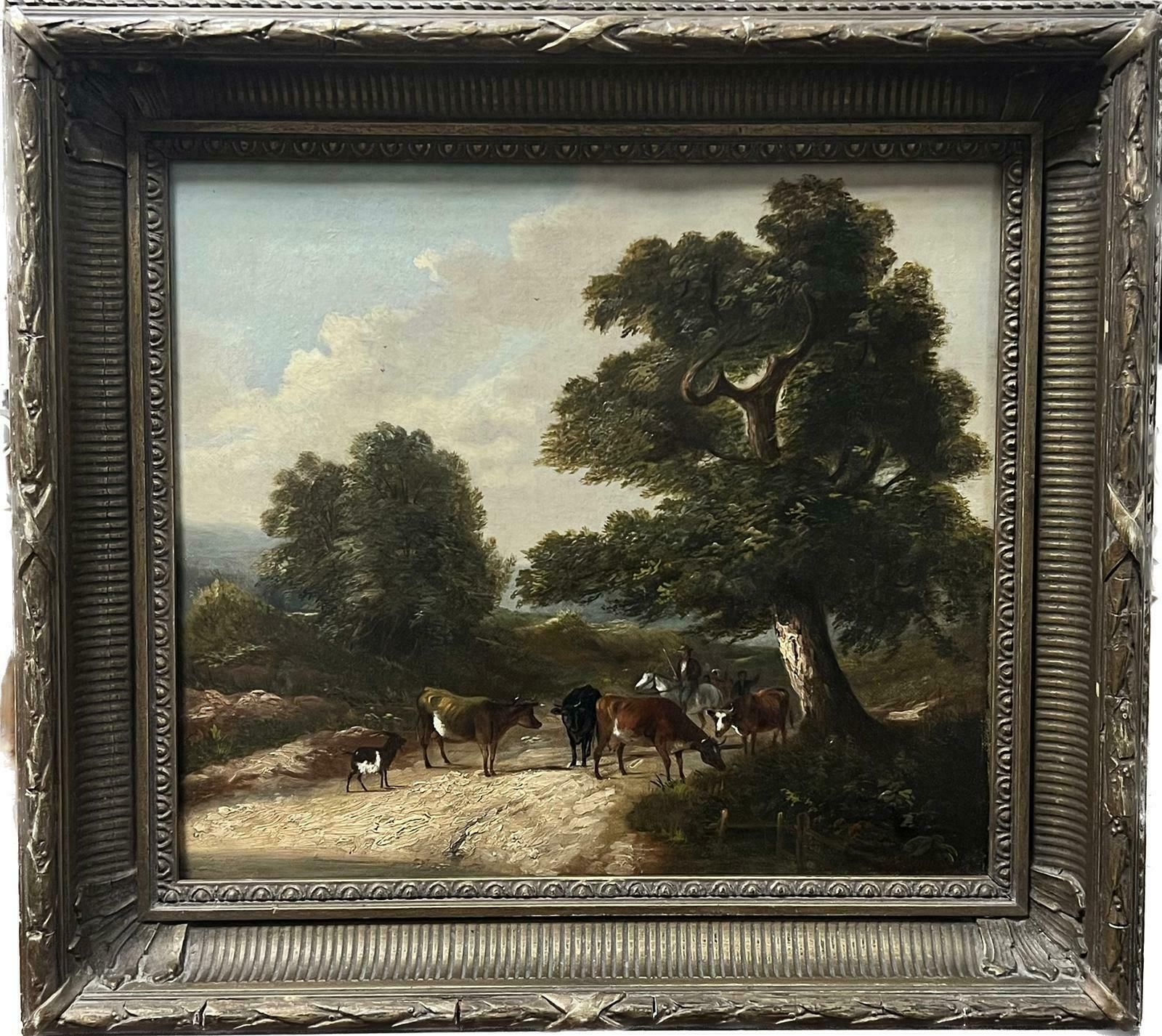 Victorian Englishcharming Victorian Signed Oil, Farmer Leading Cattle Rural Lane On Market Day photo furniture