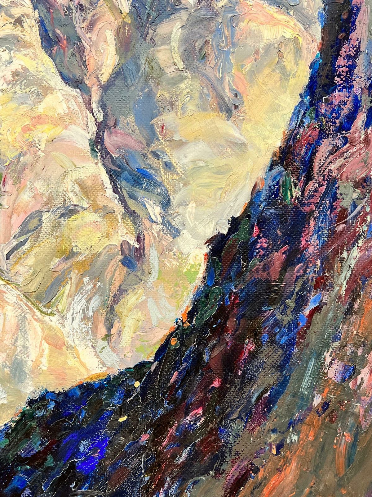 E. Johnsondramatic Lake District Mountain Range Rocky View, Beautiful Colors 1950's Oil photo Art