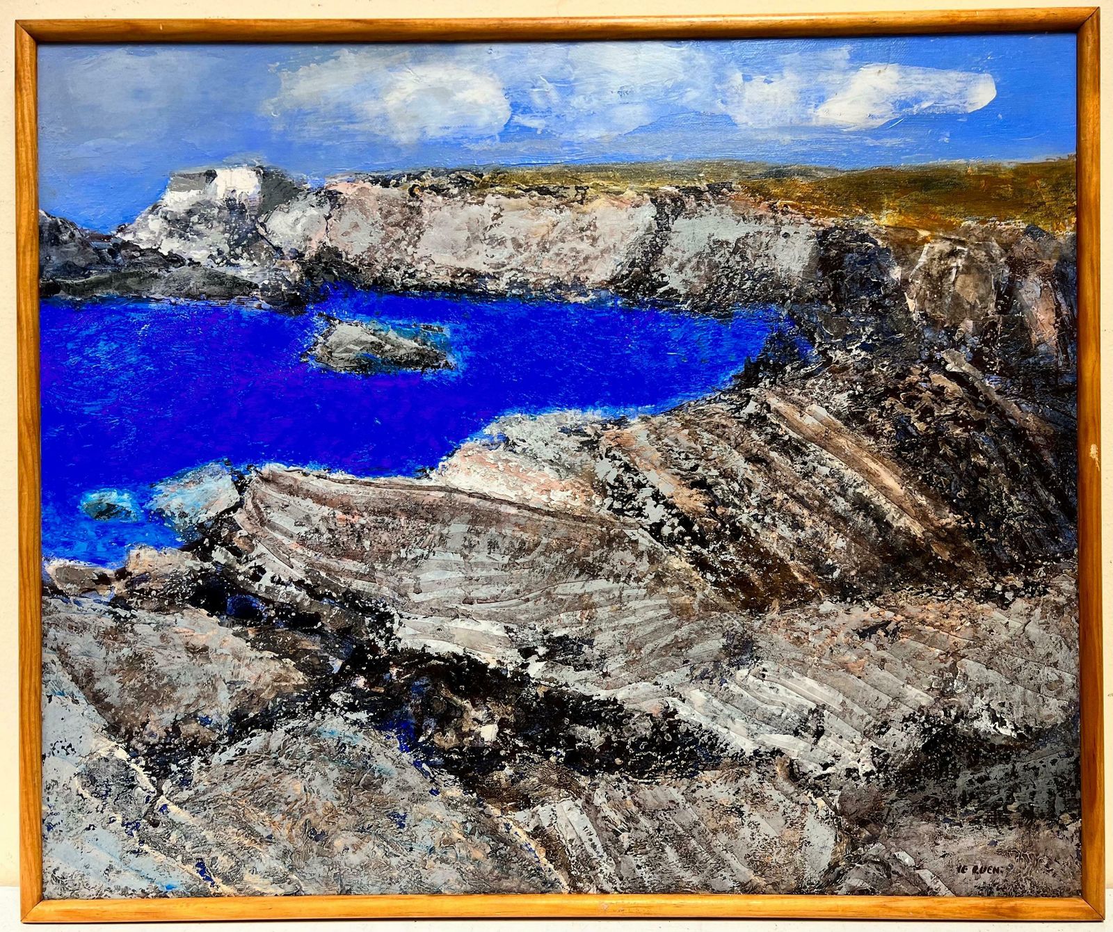 20th Century Frenchlarge Modern French Abstract Seascape Landscape  Blue Seas Rocky Coast, Signed photo furniture