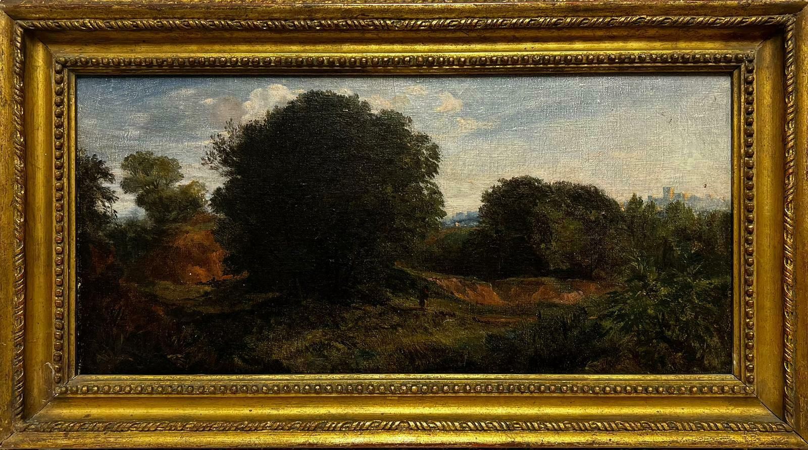 Early 1800's English Oil Painting Figure In Rural Woodland Landscape, Originalc. 1800's