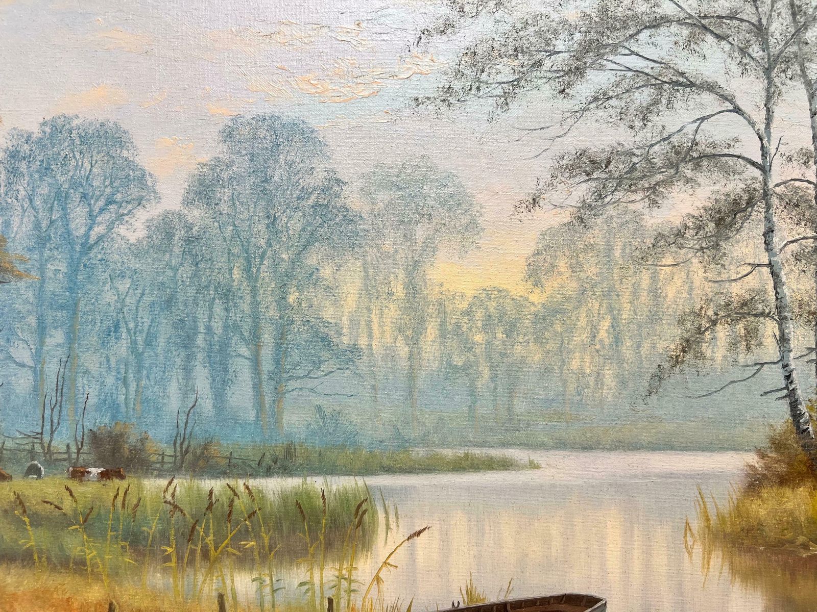 Spencer Colemansunrise Over Tranquil River Landscape With Cattle Grazing In Meadows English Oil photo 972.0