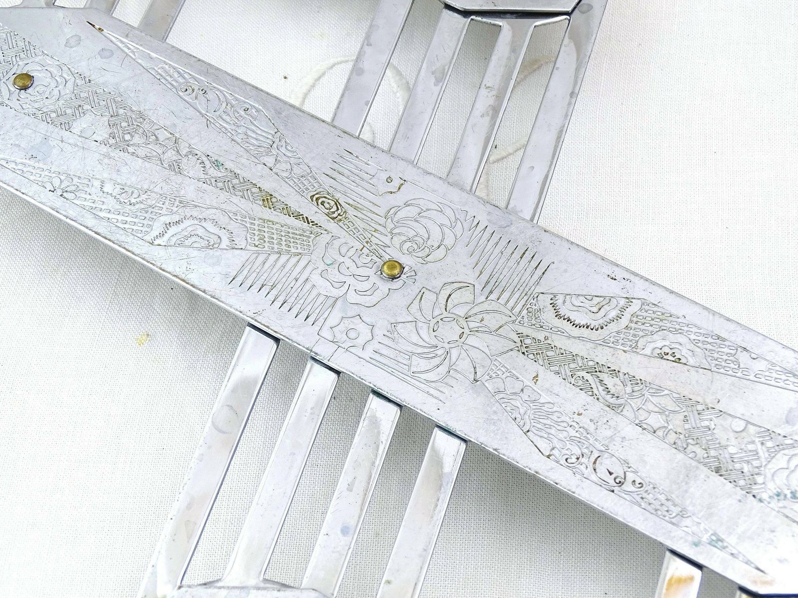 Vintage French Art Deco Chrome Plated Concertina Table Heat Mat, Retro Folding Metal Trivet France, Old Style Space Saver Kitchen Accessory photo vinterior