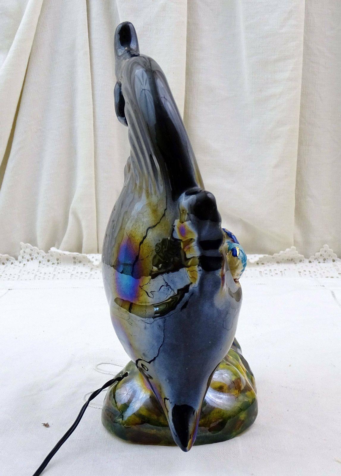 French Vintage Mid Century Vallauris Table Lamp Fish, Retro 1960s Monaco Encrusted Light, Kitsch Fun Novelty Zoomorphic Seaside Lighting photo buy