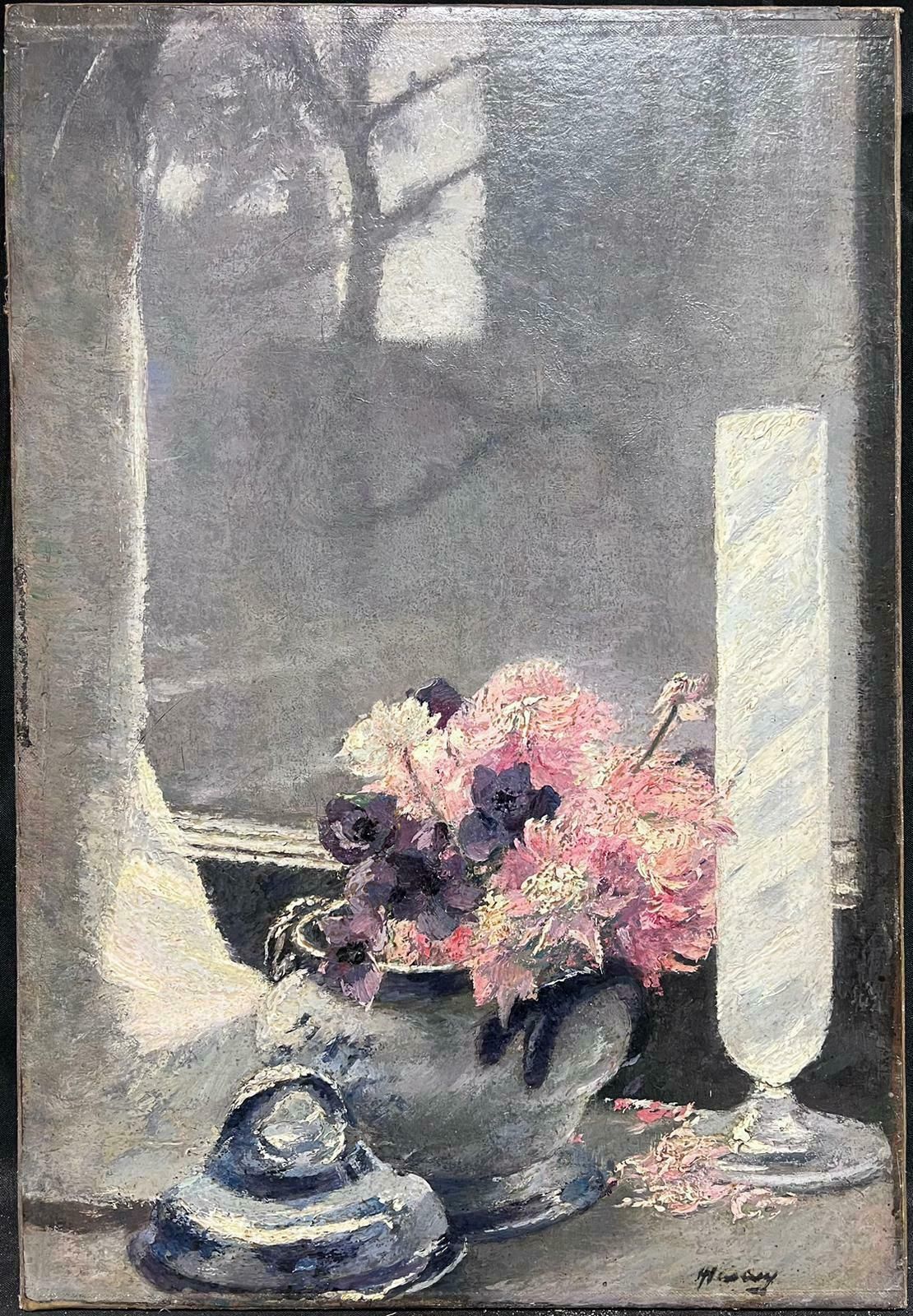 French Impressionist1930's French Impressionist Signed Oil   Beautiful Flowers On Window Sill View1930's photo vinterior