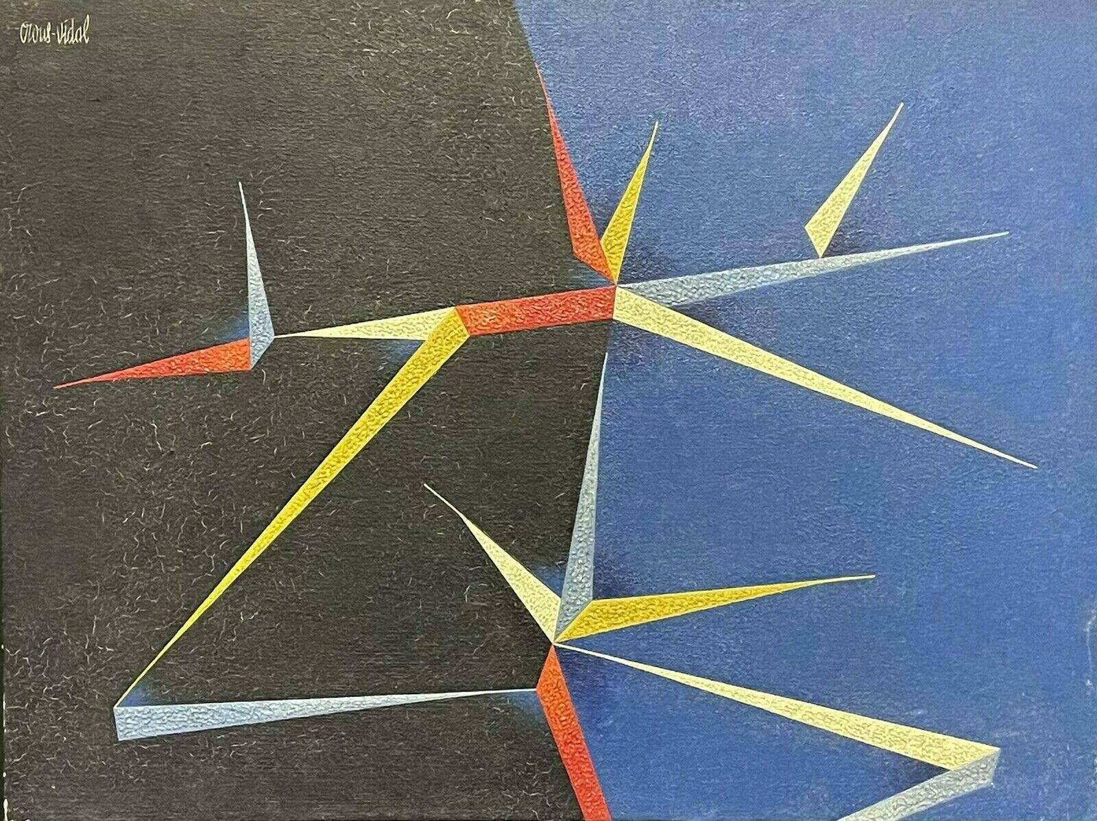 Enric Crous Vidallarge Spanish Geometric Abstract Painting   Colourful Statement Shapesc.1960s