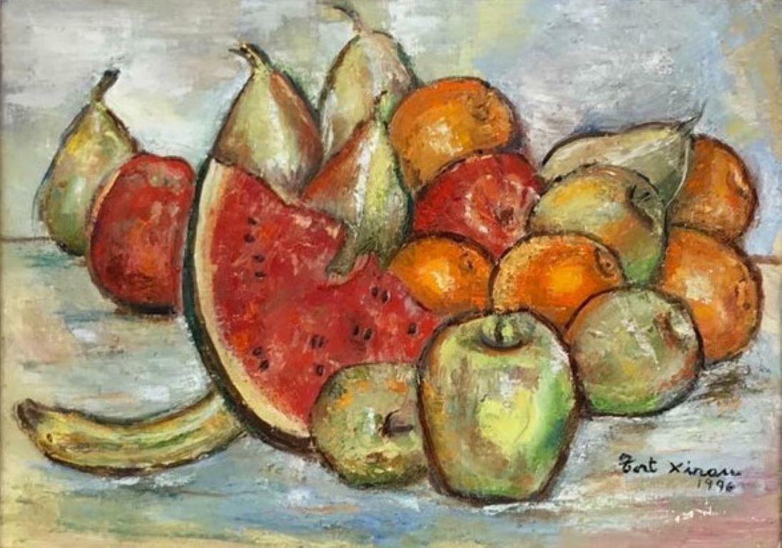 Maria Tort Xirauwatermelon Still Life Of Fruit, Signed Original Oil Painting In Beautiful Frame