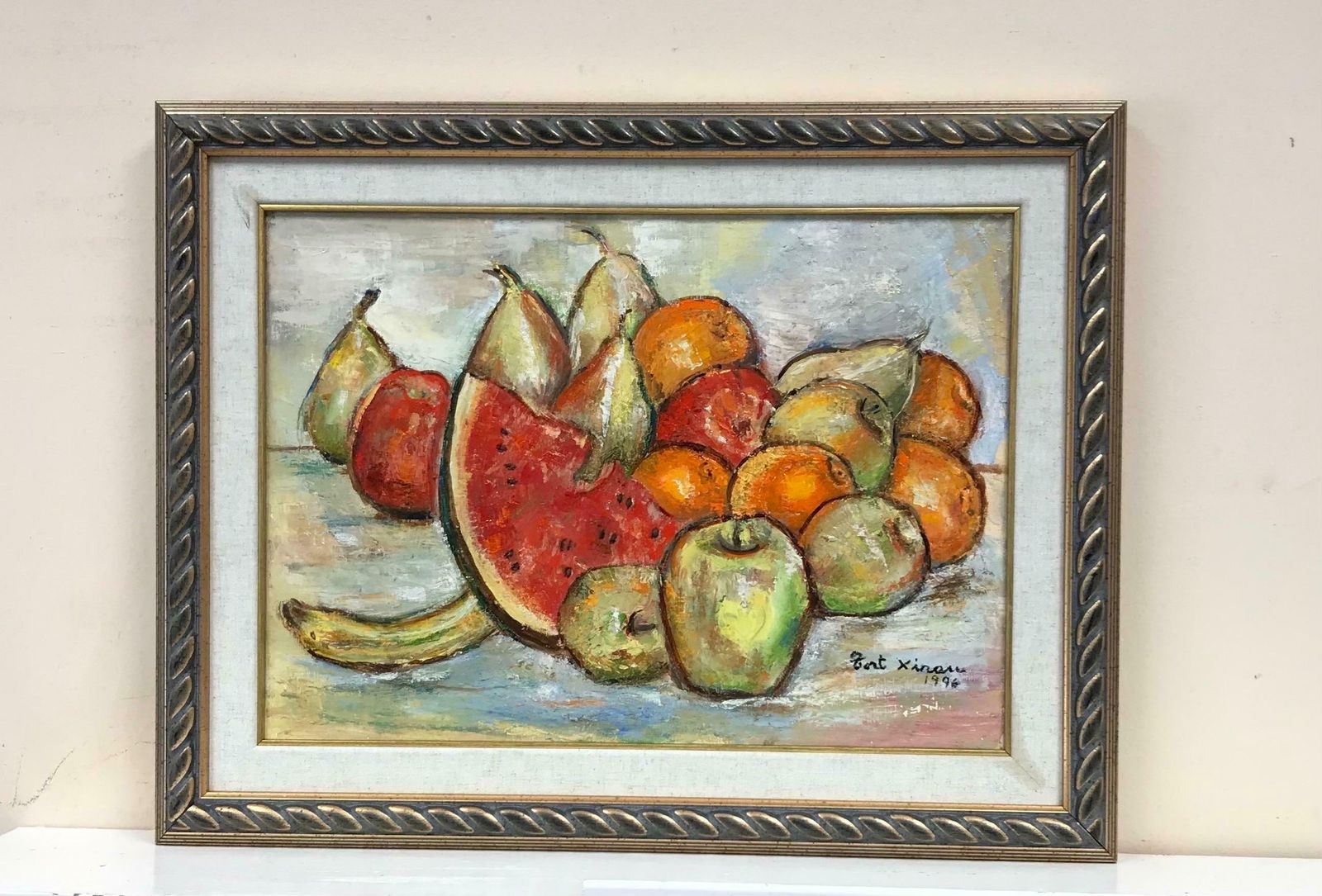Maria Tort Xirauwatermelon Still Life Of Fruit, Signed Original Oil Painting In Beautiful Frame photo furniture