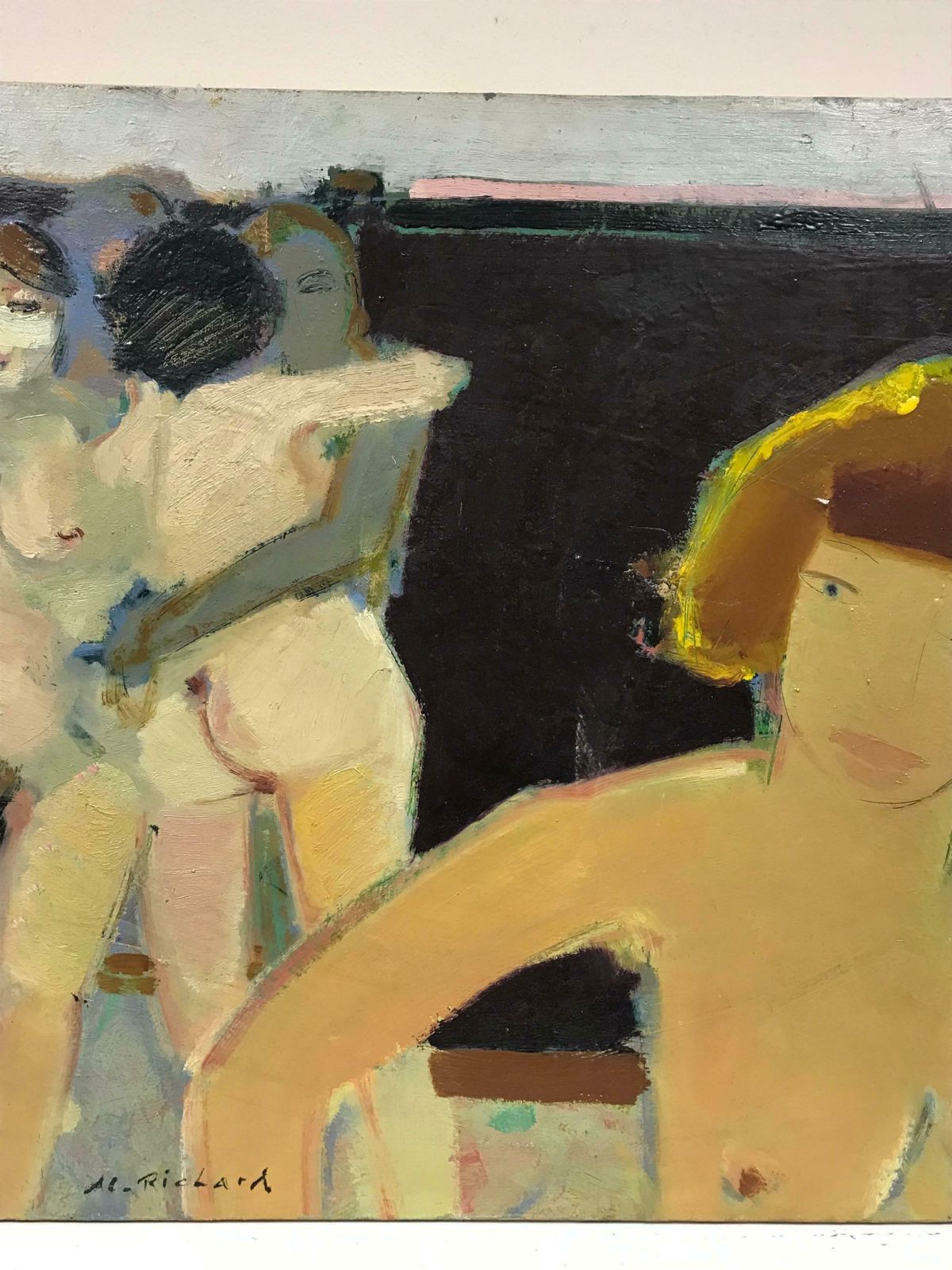 20th Century French Schoolfrench Modernist Signed Oil   Nude Women Lovers Figurative Group, 20th Century photo Art