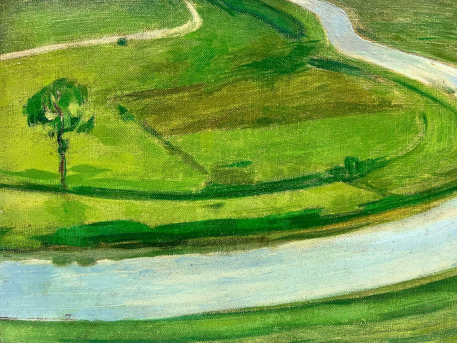 French Schoolmid Century French Post Impressionist Oil On Canvas Green Fields With River