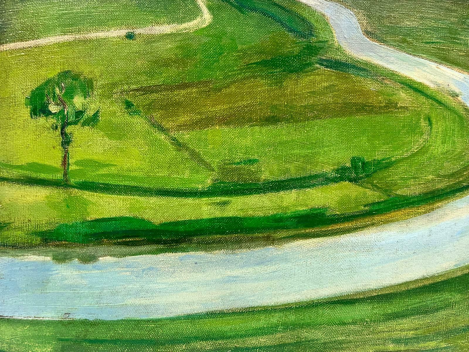 French Schoolmid Century French Post Impressionist Oil On Canvas Green Fields With River photo furniture