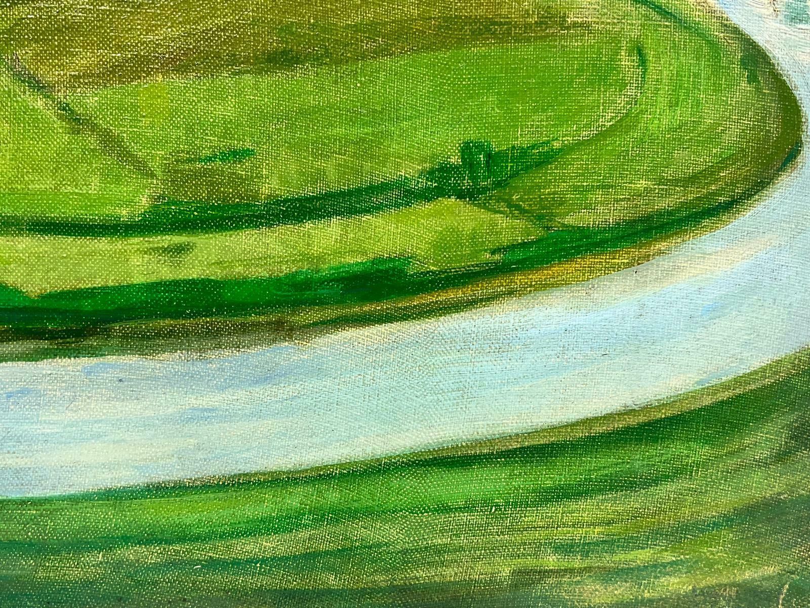 French Schoolmid Century French Post Impressionist Oil On Canvas Green Fields With River photo for sale