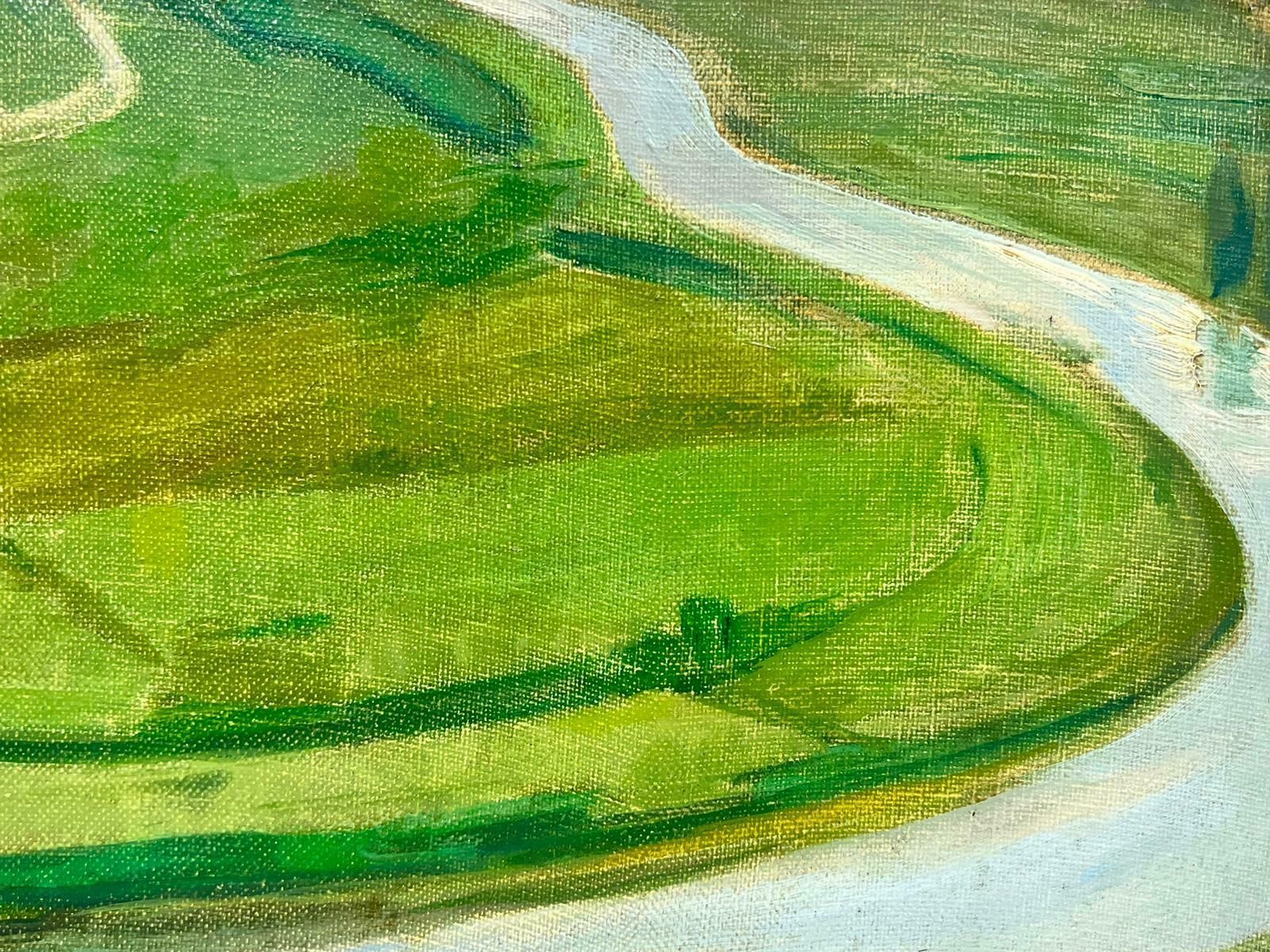 French Schoolmid Century French Post Impressionist Oil On Canvas Green Fields With River photo Art