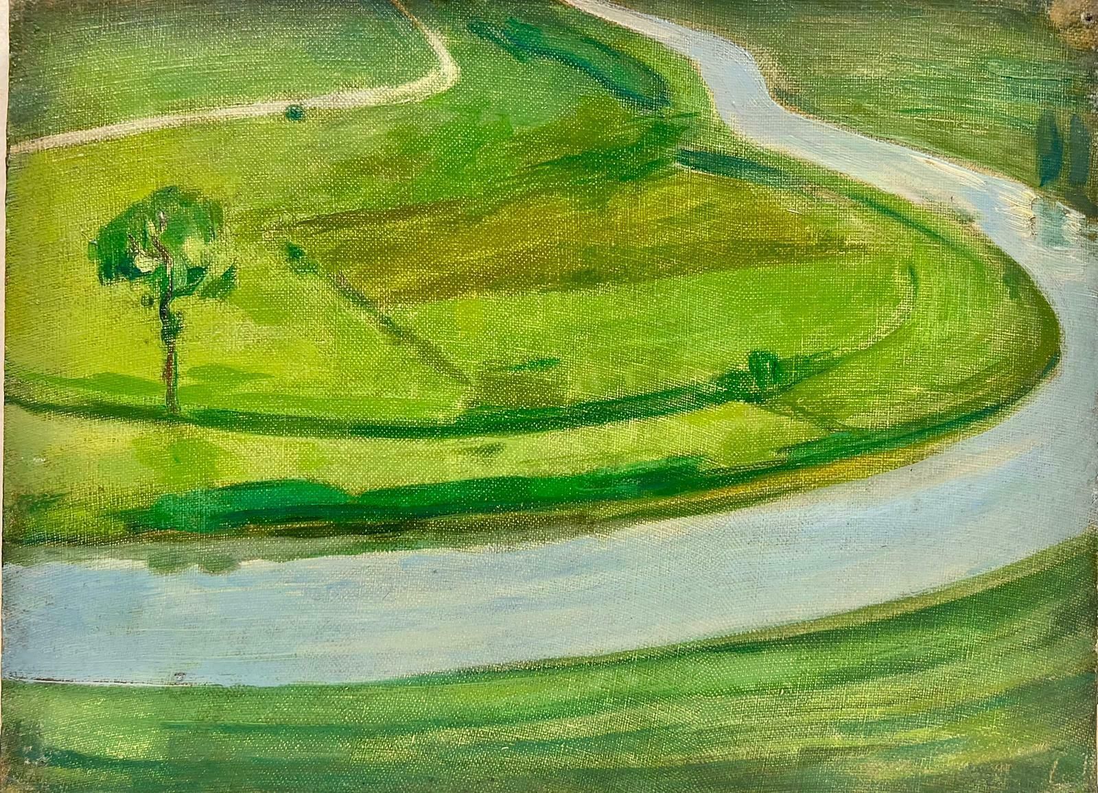 French Schoolmid Century French Post Impressionist Oil On Canvas Green Fields With River photo 654.0