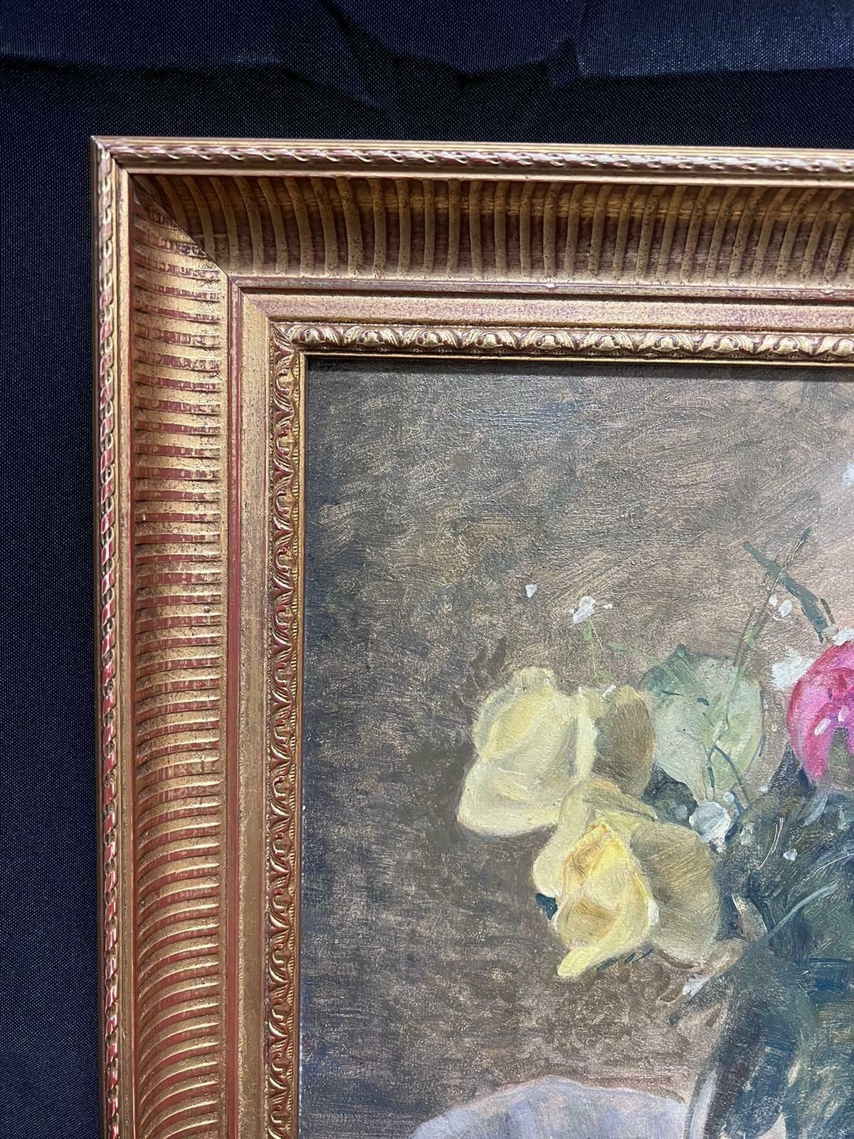 Leon Garraudfine French Still Life Oil Painting Bouquet Of Roses In Vase Signed Original photo vinterior