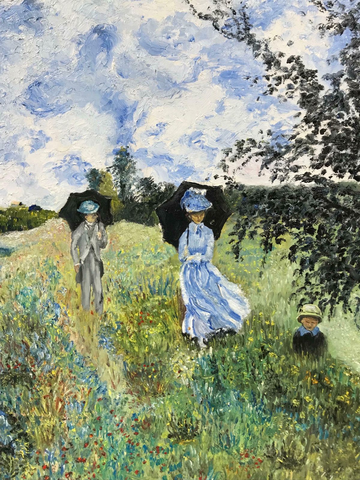 20th Century French Schoolfrench Impressionist Oil On Canvas Elegant Family With Parasols Walking In Field photo Art
