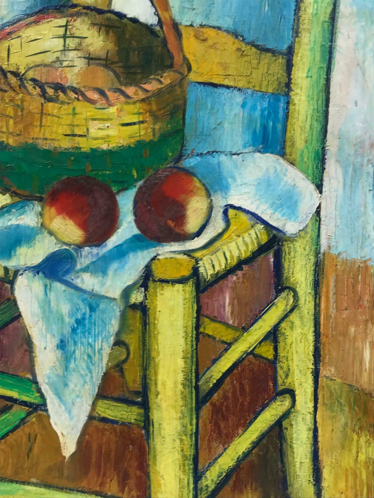 20th Century French Schoollarge 1940's French Post Impressionist Signed Oil   Old Chair With Fruit 1940's photo Art