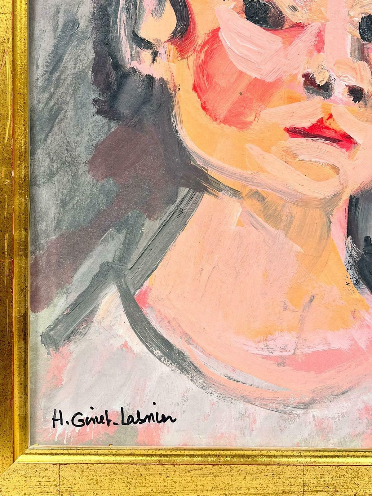 Huguette Ginet Lasnier Signed French Contemporary Painting Portrait Of Rosy Cheeked Womanc. 2000's photo for sale