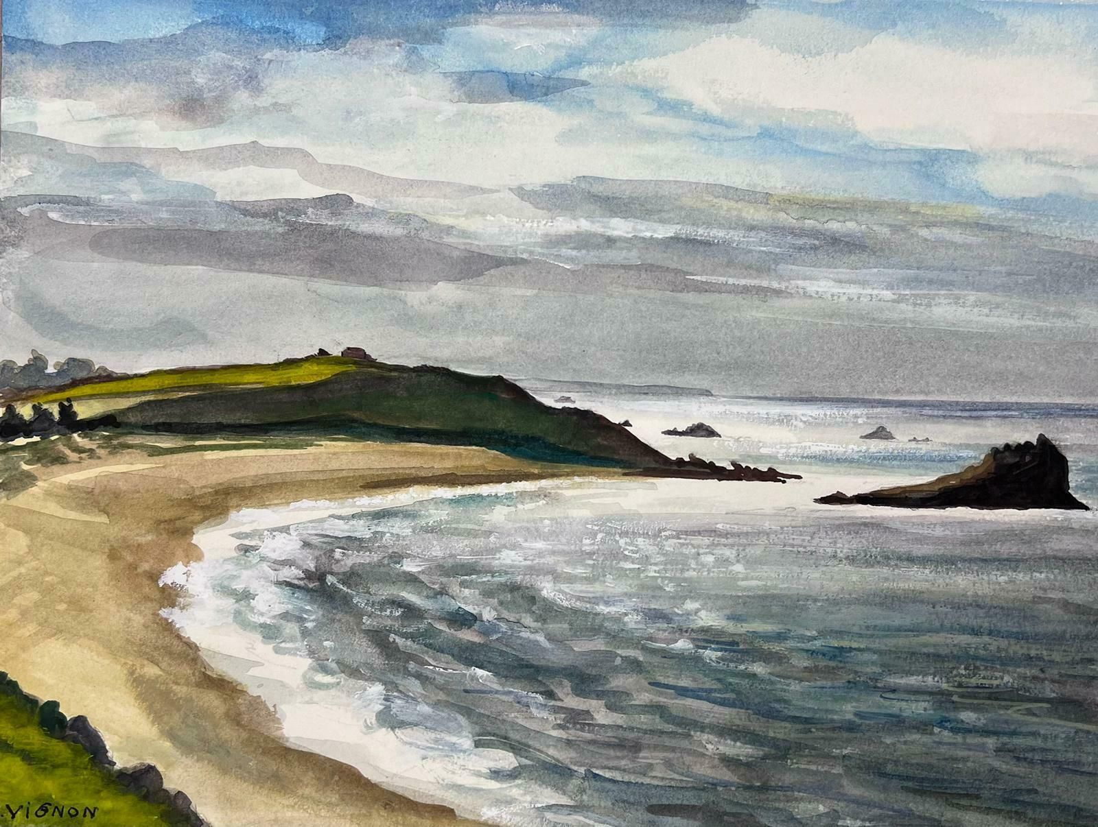 Josine Vignonmid Century French Coastal Grey Sea And Blue Sky Landscape La Guimorais1950s