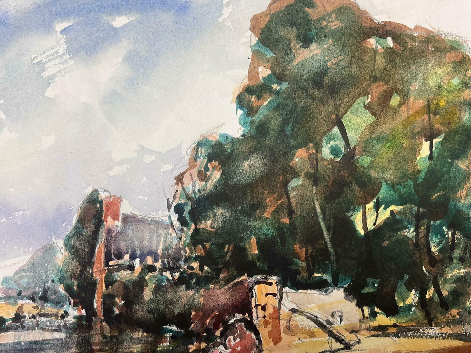 Maurice Mazeiliefrench Watercolour Landscape By The River Bank photo 409.0