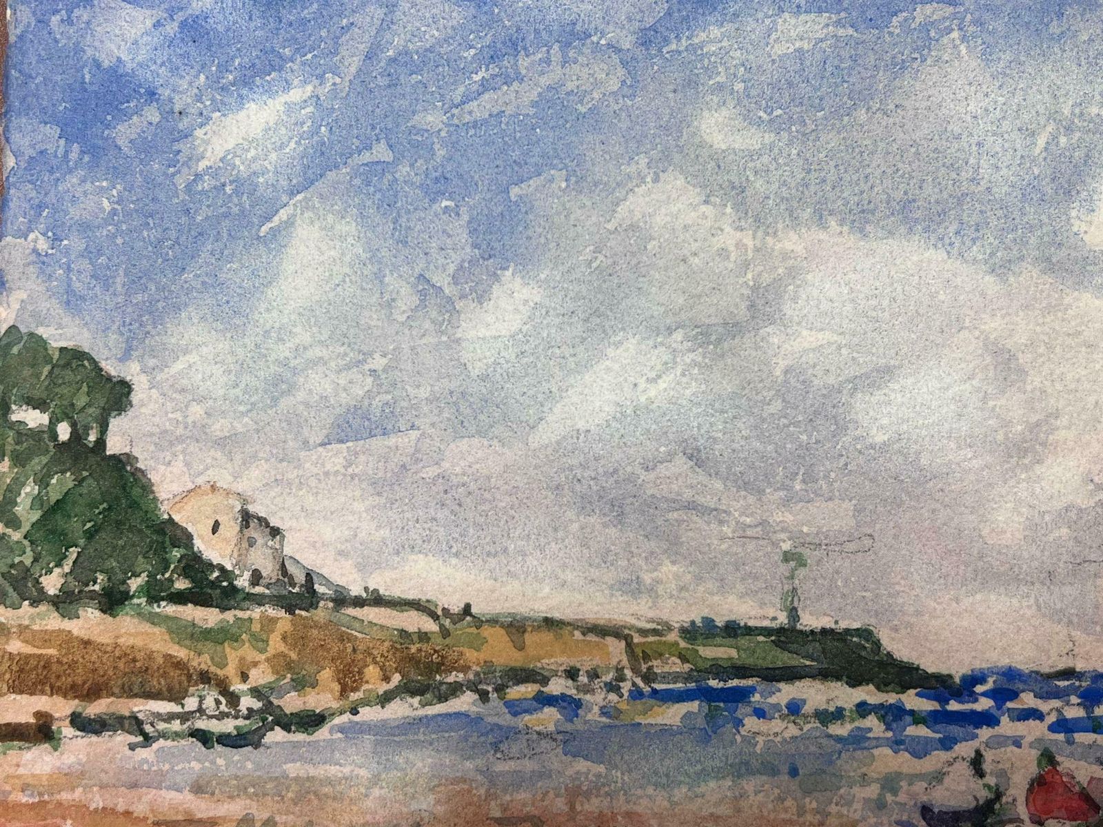 Maurice Mazeiliefrench Impressionist Watercolour Landscape Figures At The Beach photo for sale