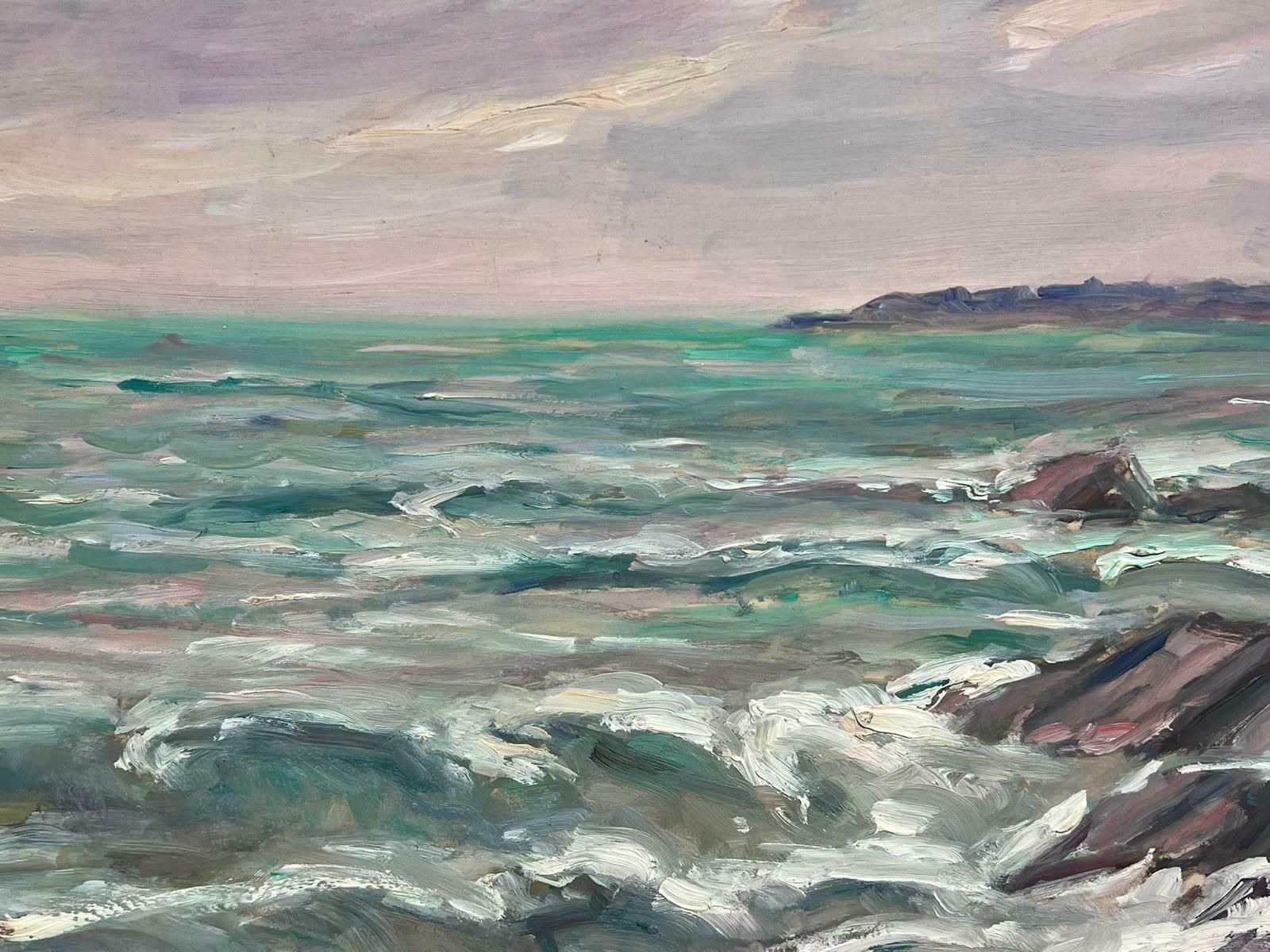 French School20th Century French Impressionist Signed Oil Painting Crashing Waves French Sea photo Art