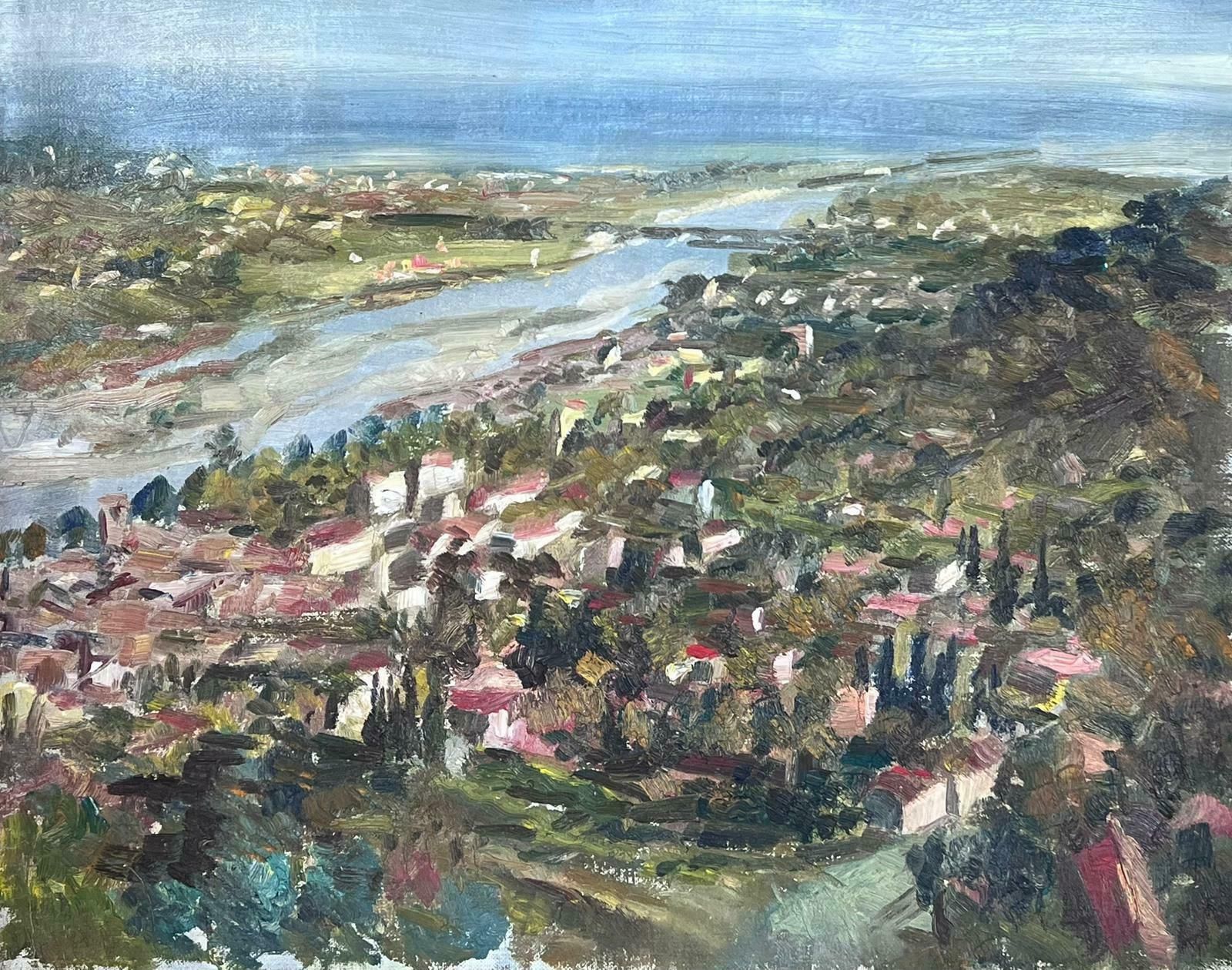 Josine Vignon1950s French Post Impressionist Signed Provencal Village Wide View Coast Line1950s