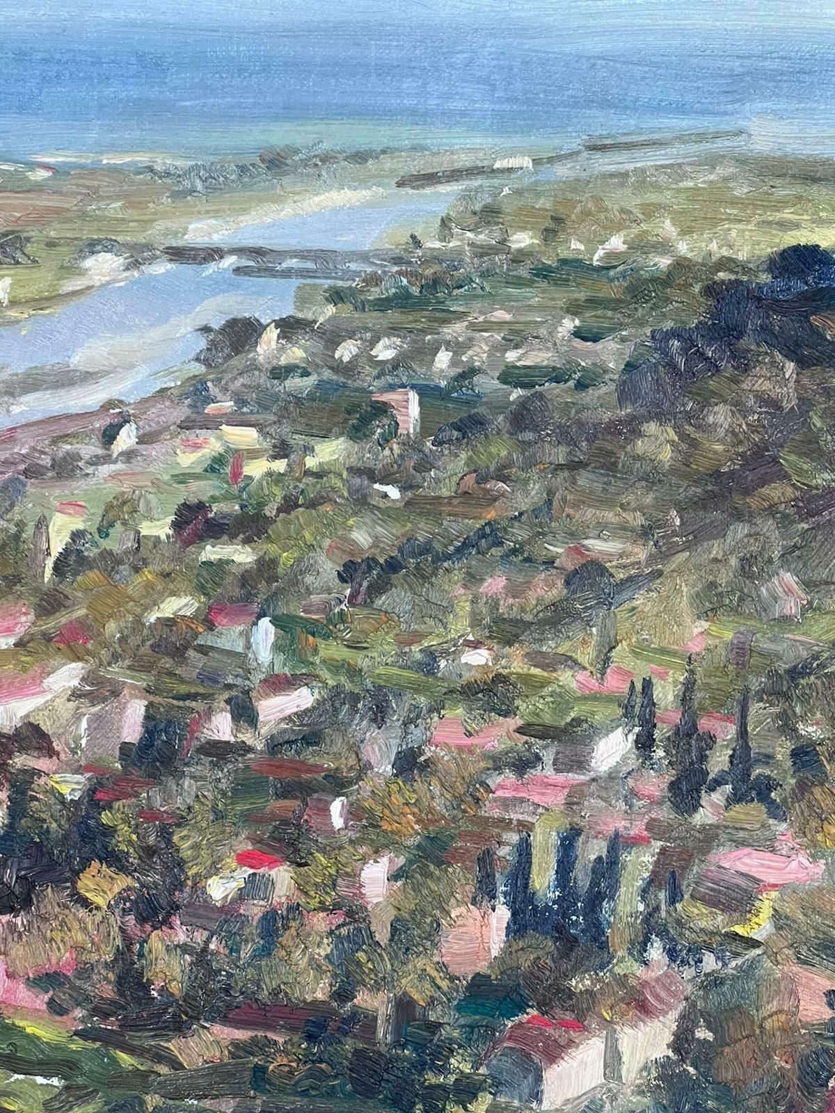Josine Vignon1950s French Post Impressionist Signed Provencal Village Wide View Coast Line1950s photo vinterior