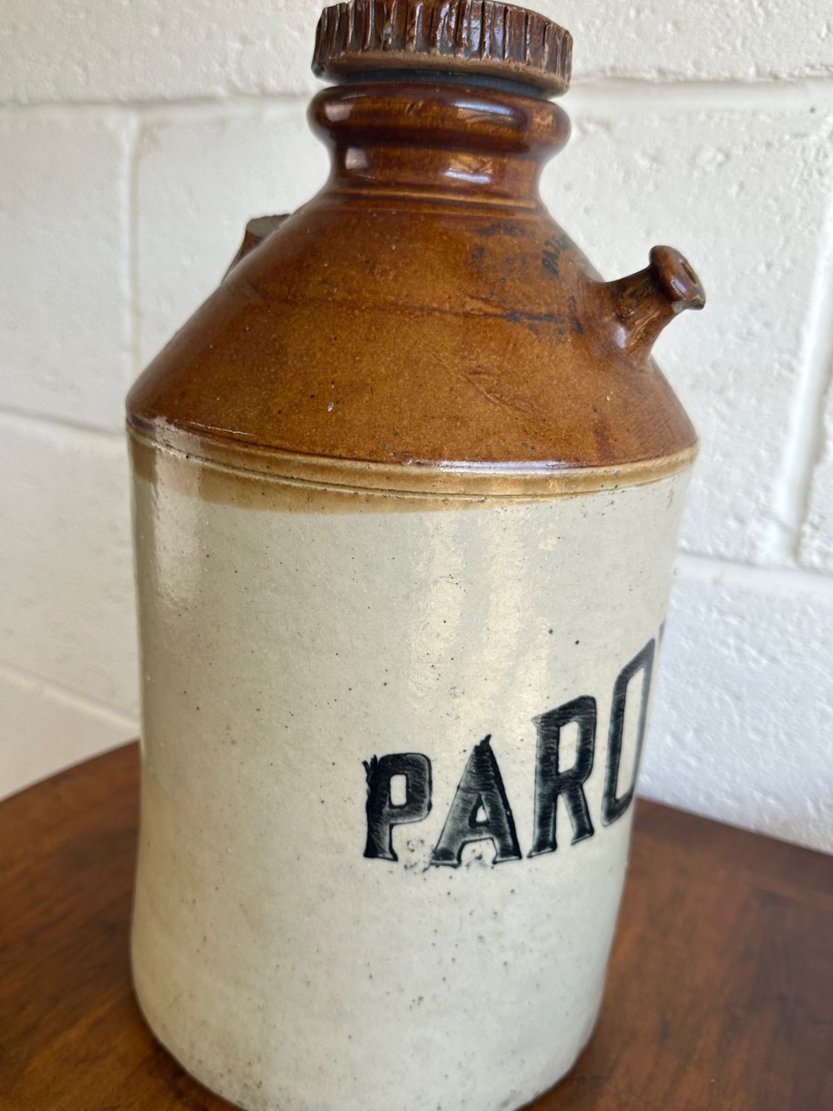 Trio Of Late 19th Century Parozone Glasgow Stoneware Flagons, Industrial Look photo furniture