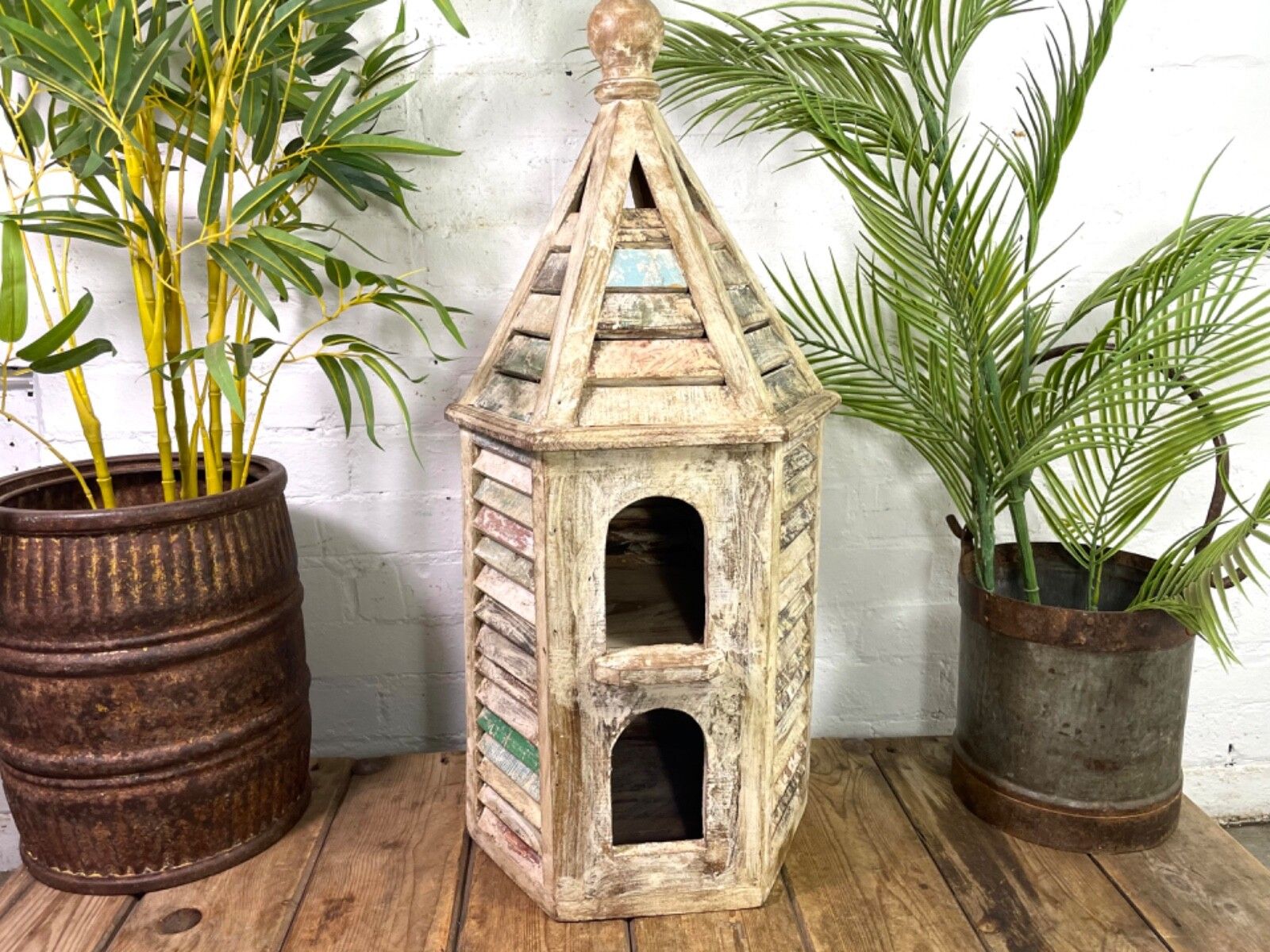 Reclaimed Recycled Rustic Wooden Painted Birdhouse Bird Box Garden Decor