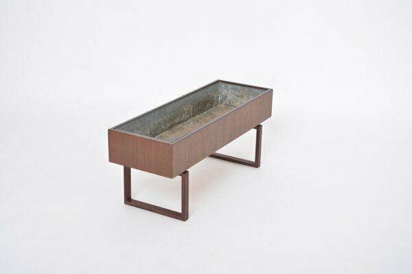 Mid Century Danish Teak Wooden Planter Box With Inlay Metal Tub, 1960s photo vintage