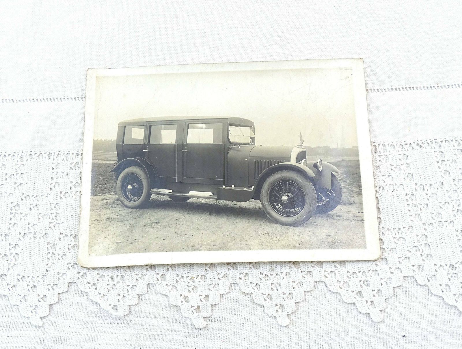 Antique French Large Gelatin Black And White Photograph Of 1920s Voisin Automobile C1, Vintage Early 20 Th Century Car Picture From France