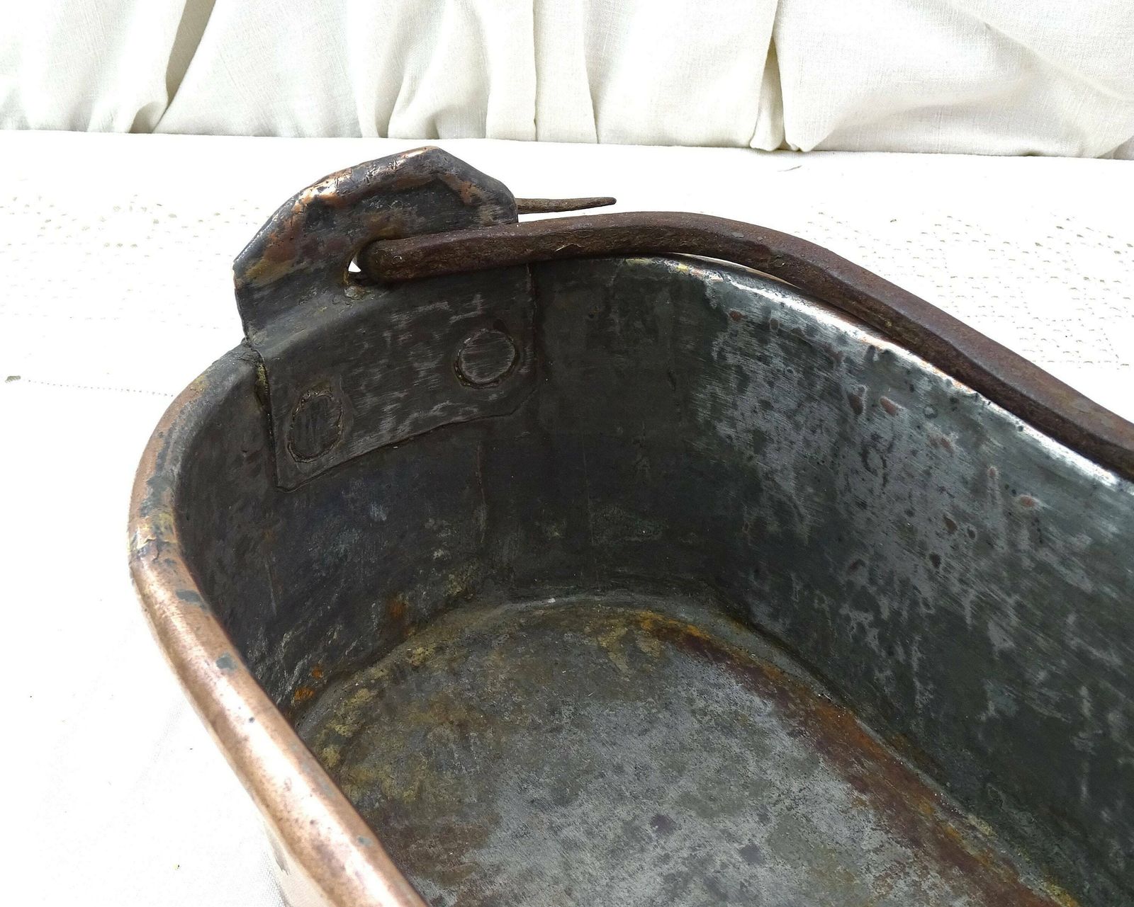 Antique French Hand Crafted Copper Fish Cooking Kettle / Pan, Steamer, Poacher With Forged Iron Handle, French Country Chateau Kitchen Decor photo Home Decor