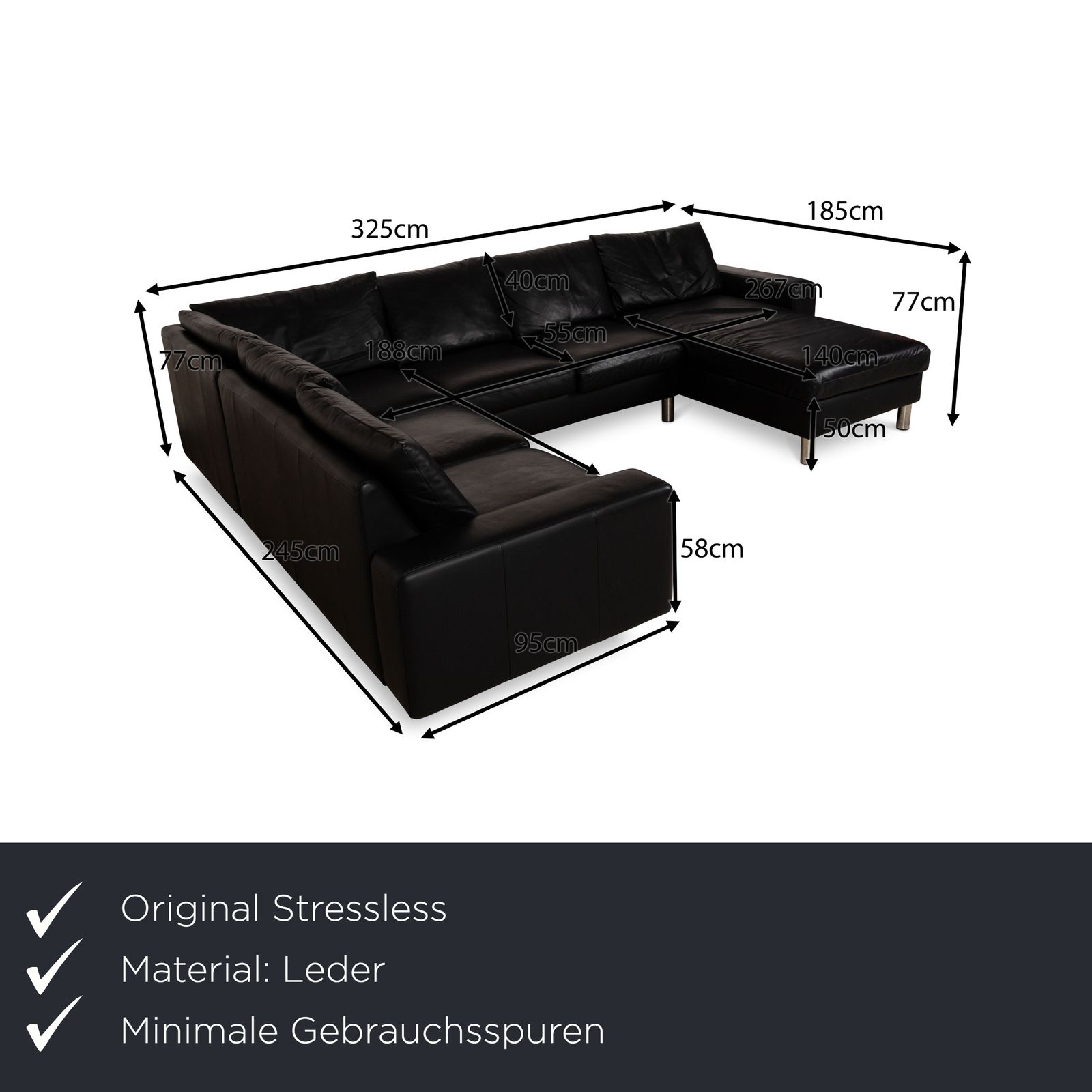 Canapé d'angle Stressless E200 en cuir noir, récamière droite photo furniture