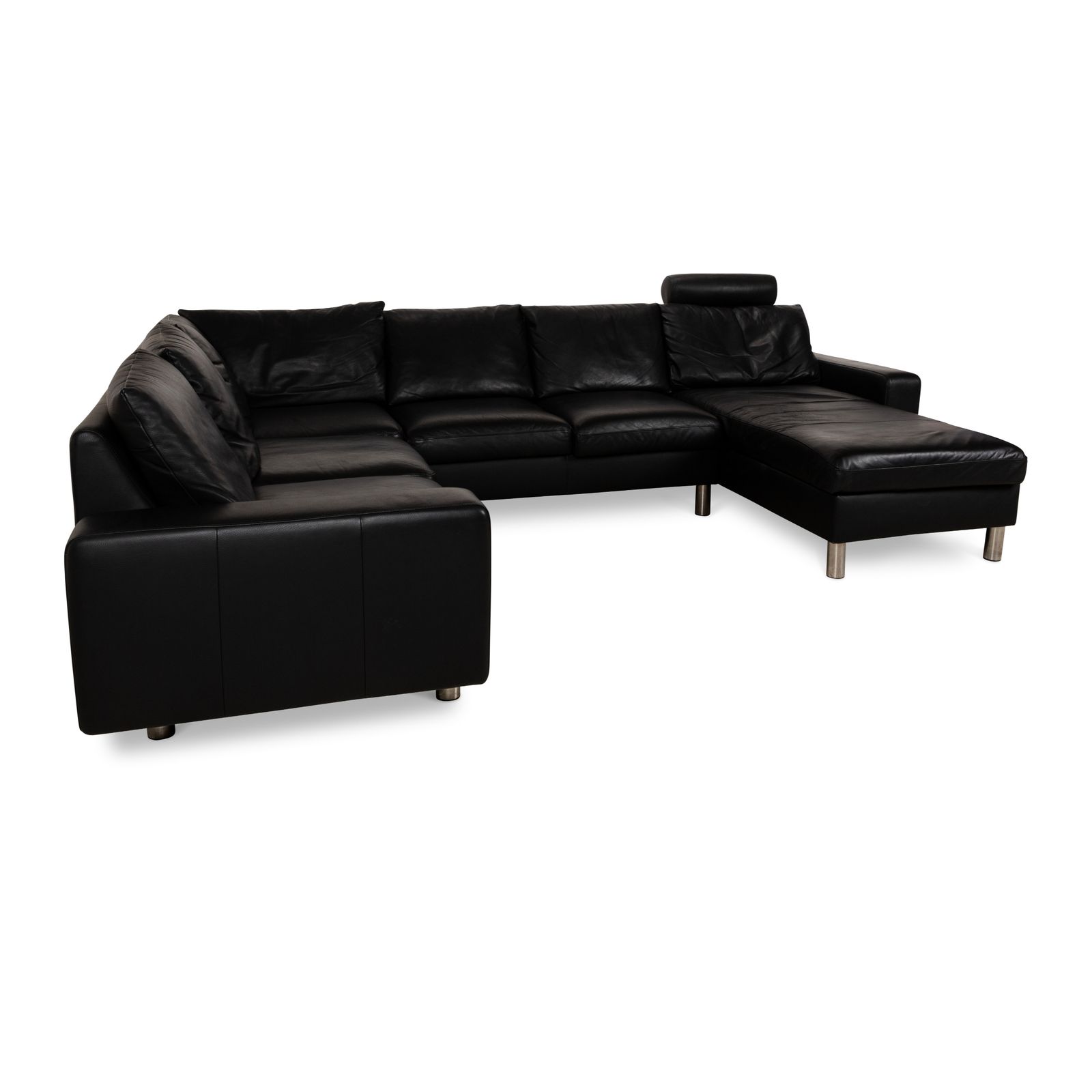 Canapé d'angle Stressless E200 en cuir noir, récamière droite photo vinterior