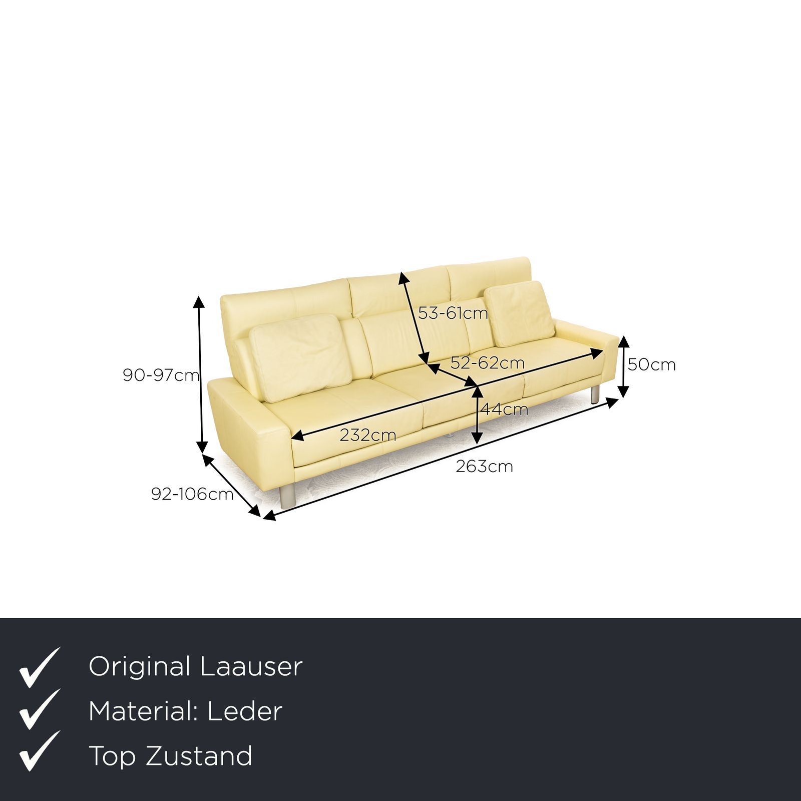 Canapé 3 places Laauser en cuir vert, fonction relaxation manuelle photo furniture