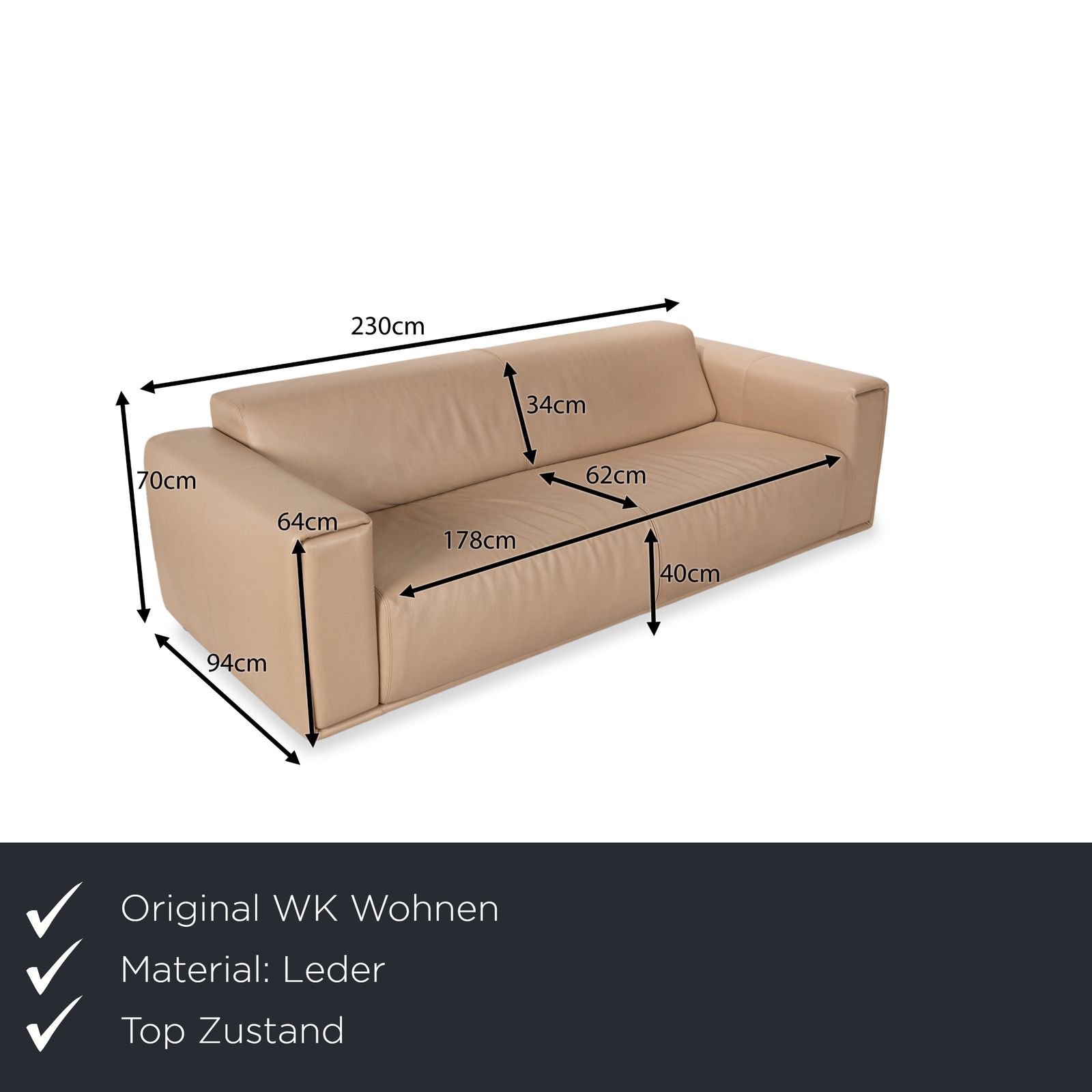 Canapé 3 places WK Wohnen en cuir beige crème photo furniture
