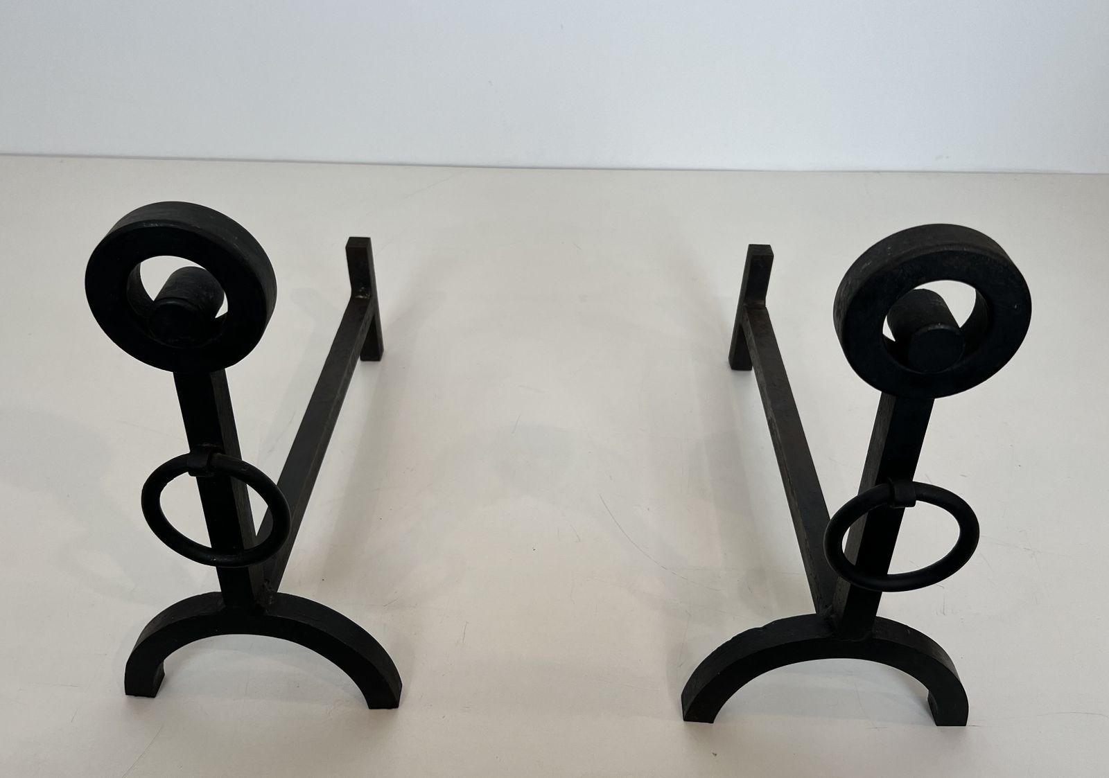 Pair Of Modernist Wrought Iron Andirons photo for sale