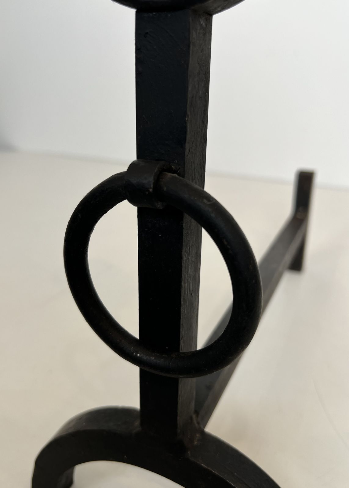 photo for sale Pair Of Modernist Wrought Iron Andirons