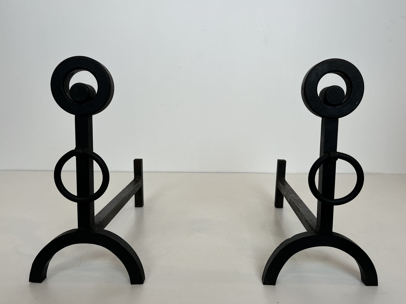 1250.0 Pair Of Modernist Wrought Iron Andirons photo