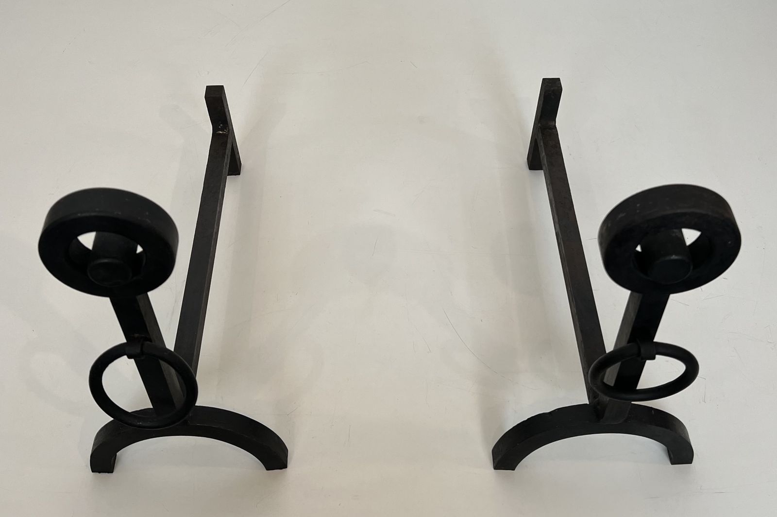 photo buy Pair Of Modernist Wrought Iron Andirons