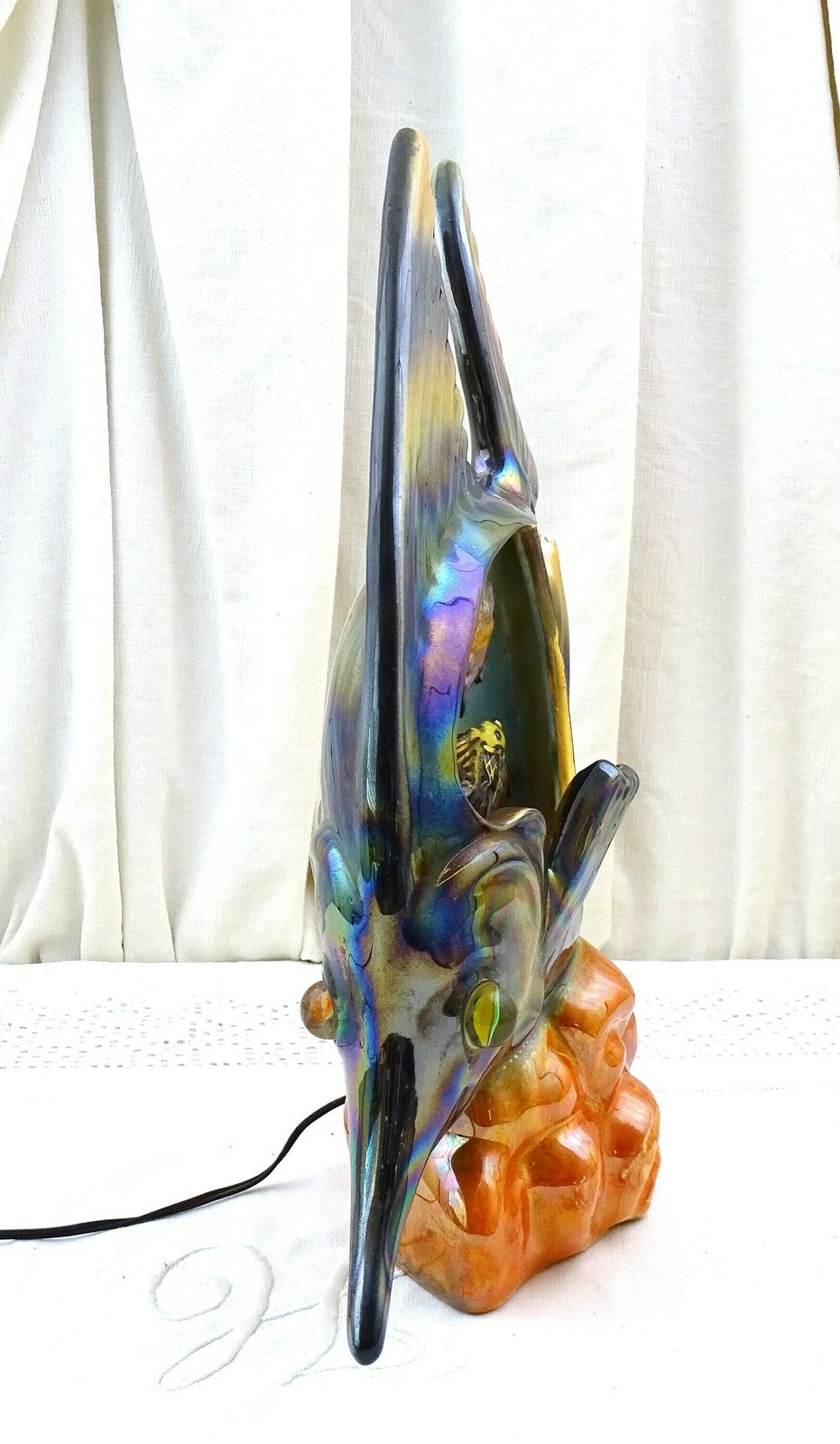French Vintage Mid Century Vallauris Table Lamp Fish, Retro 1960s Monaco Encrusted Light, Kitsch Fun Novelty Zoomorphic Seaside Lighting photo buy