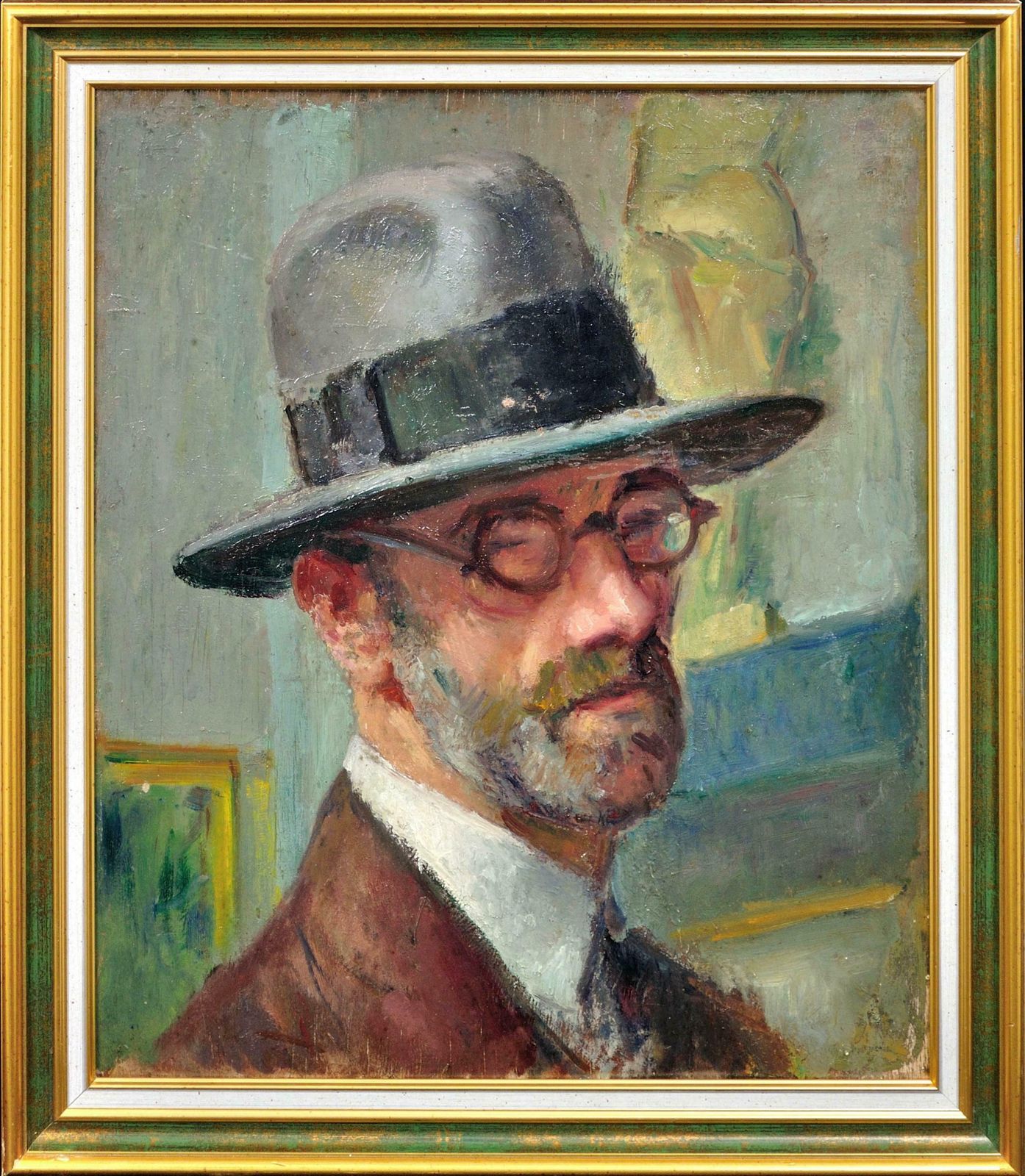 Edouard Julien 1883 To 1966. French. Self Portrait Of & By The Curator Of The Toulouse Lautrec Museum. Albi, France, 1932. Framed Oil Painting.
