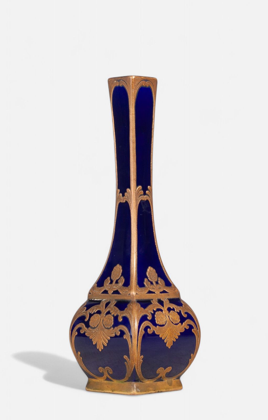 Early 20th Century Art Nouveau Enameled And Gilt Blue Sèvres Porcelain Vase By Paul Milet, France