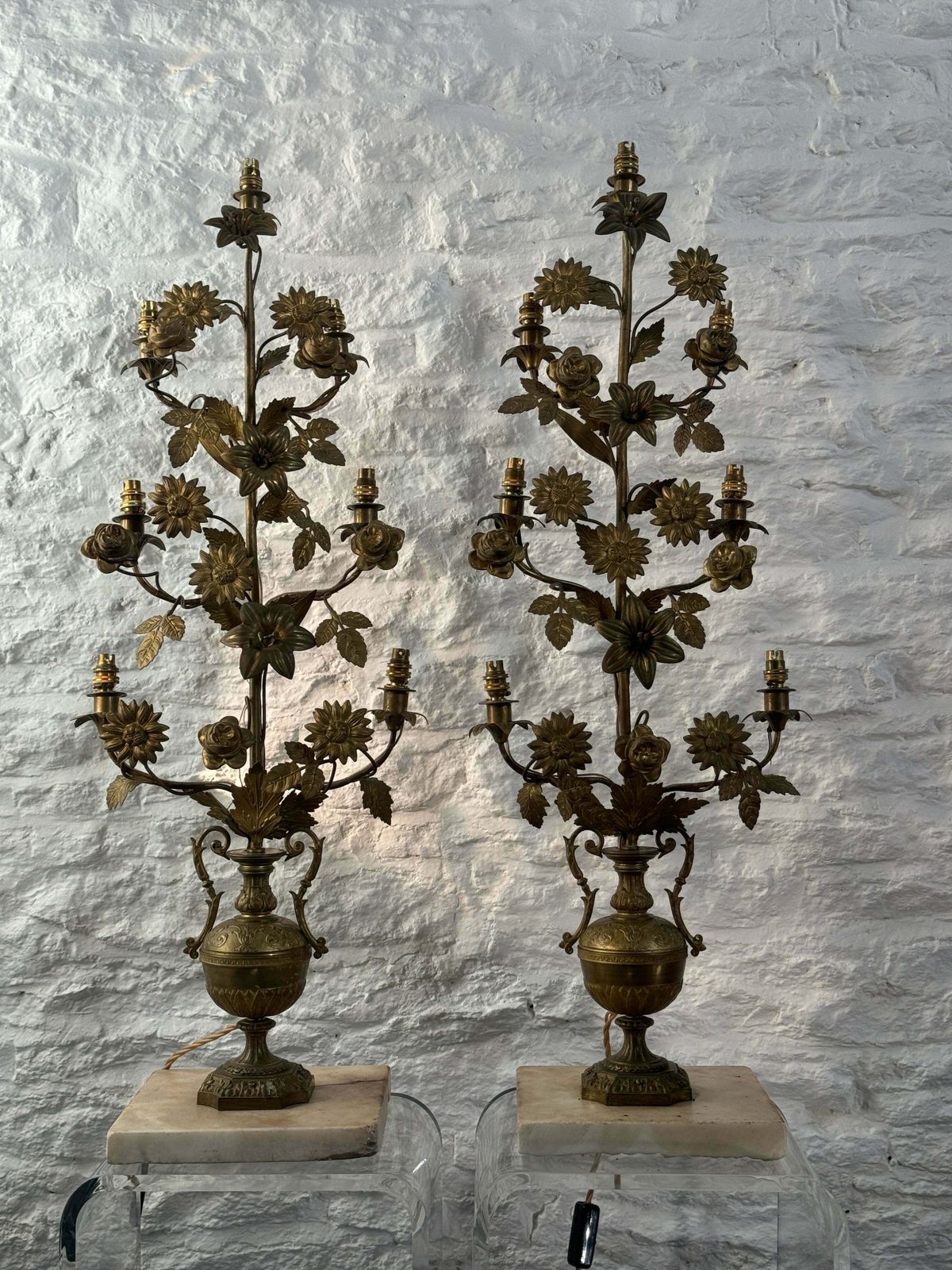 Pair Of Truly Gorgeous And Unique Antique Gilt Bronze Brass French Table Lamps