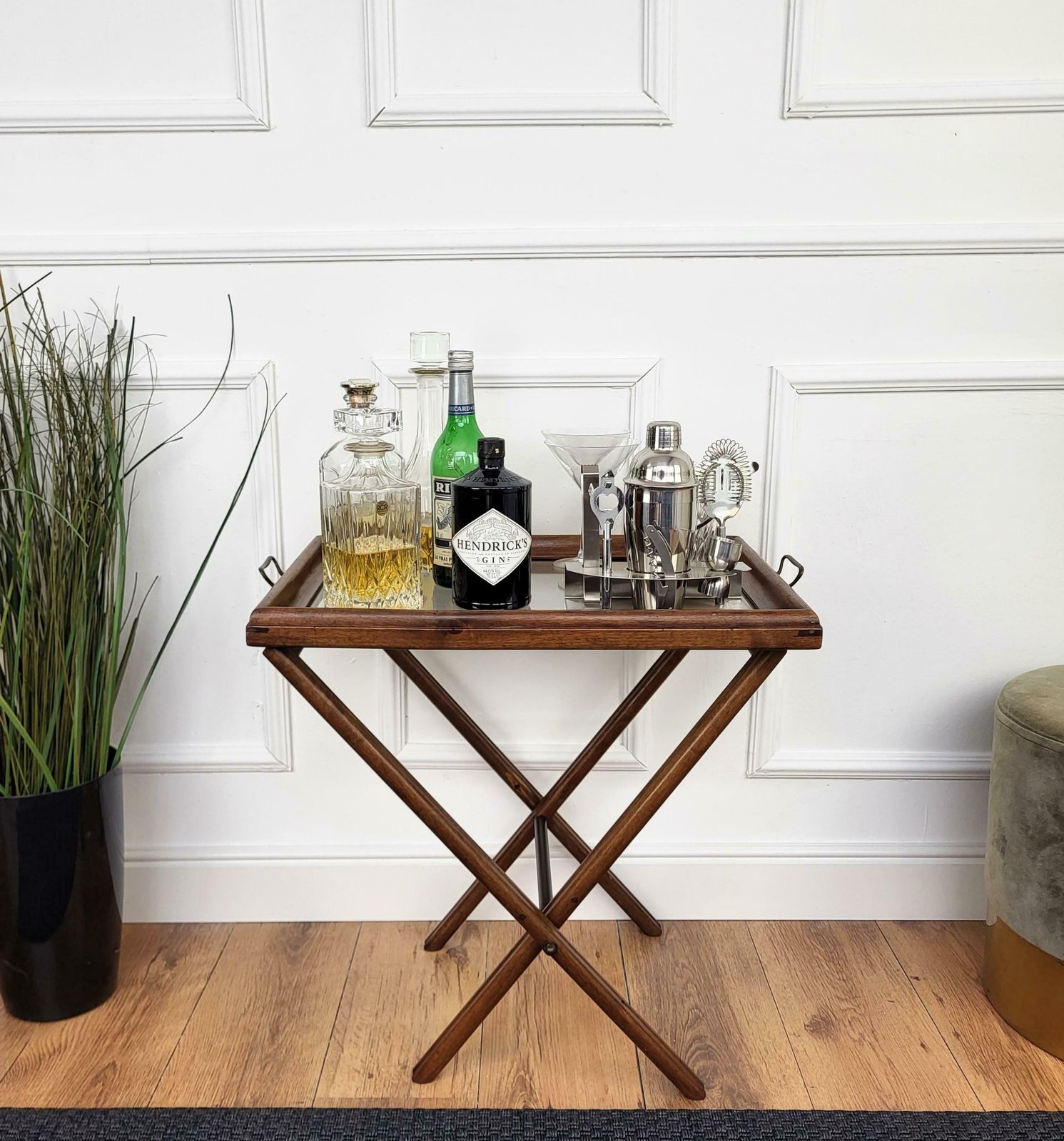 Italian Wooden Folding Serving Table Butlers Tray Stand Dry Bar photo furniture
