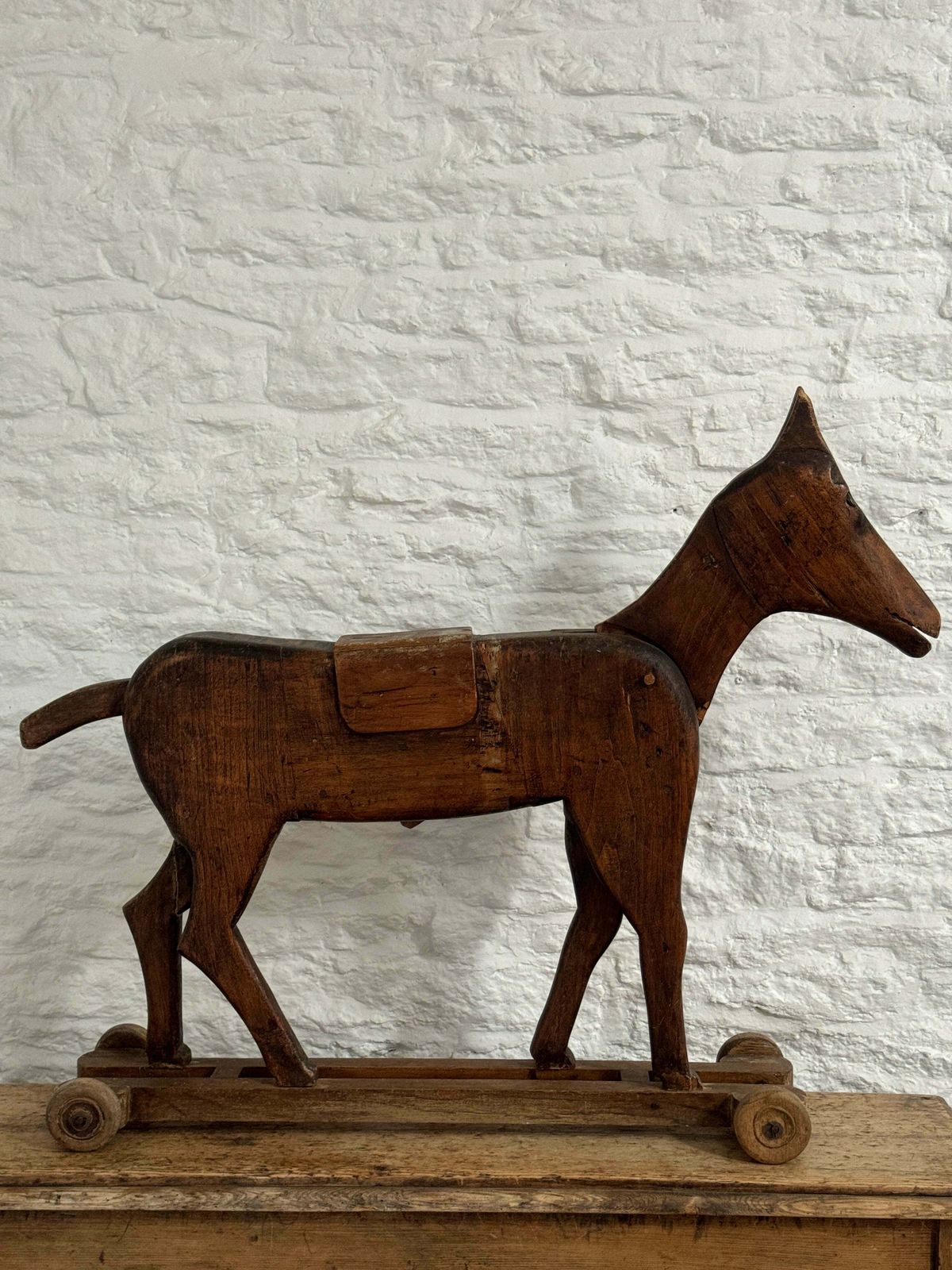 Antique French Articulated Horse On Wheels photo furniture