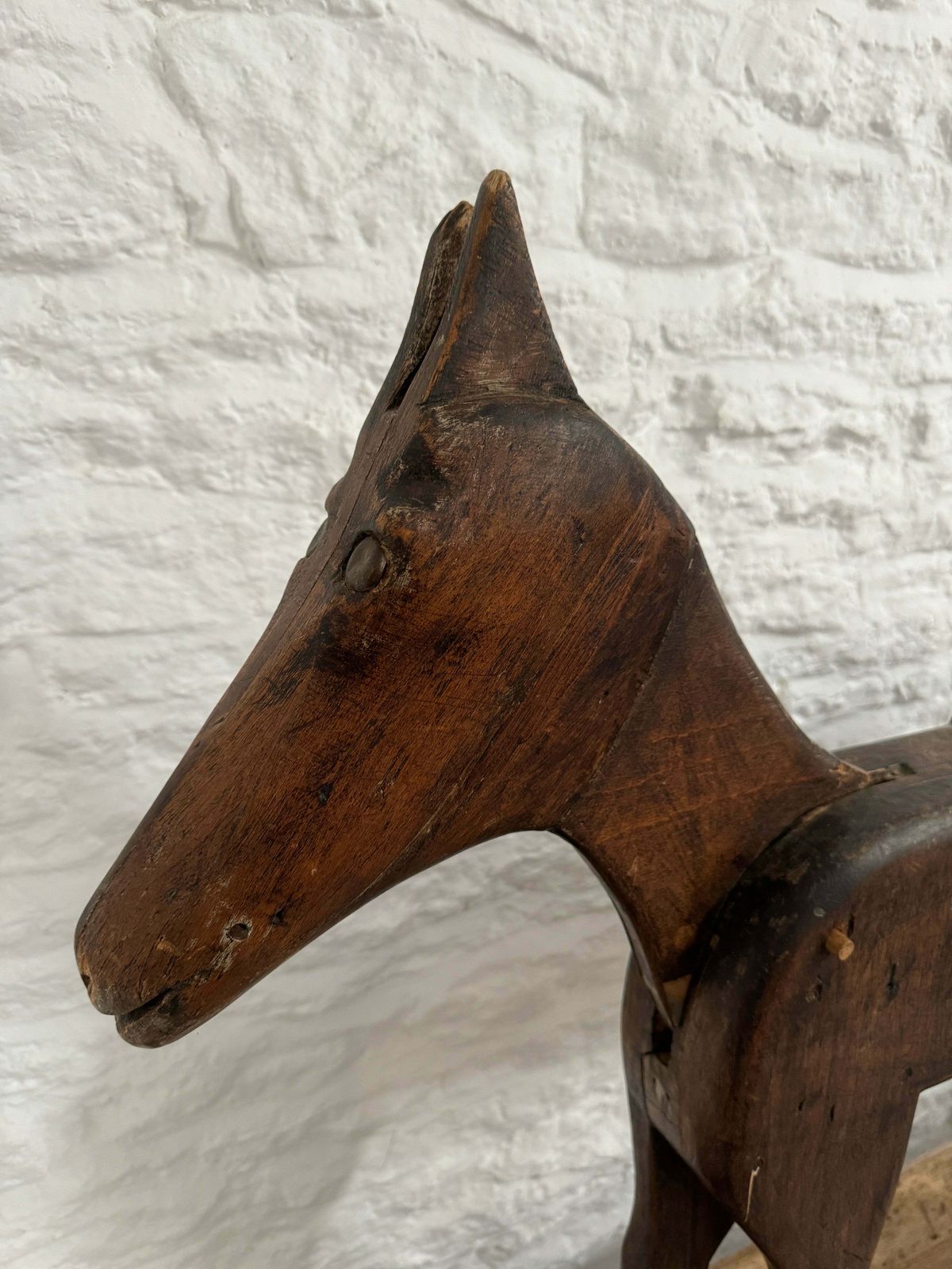 Antique French Articulated Horse On Wheels photo Home Decor